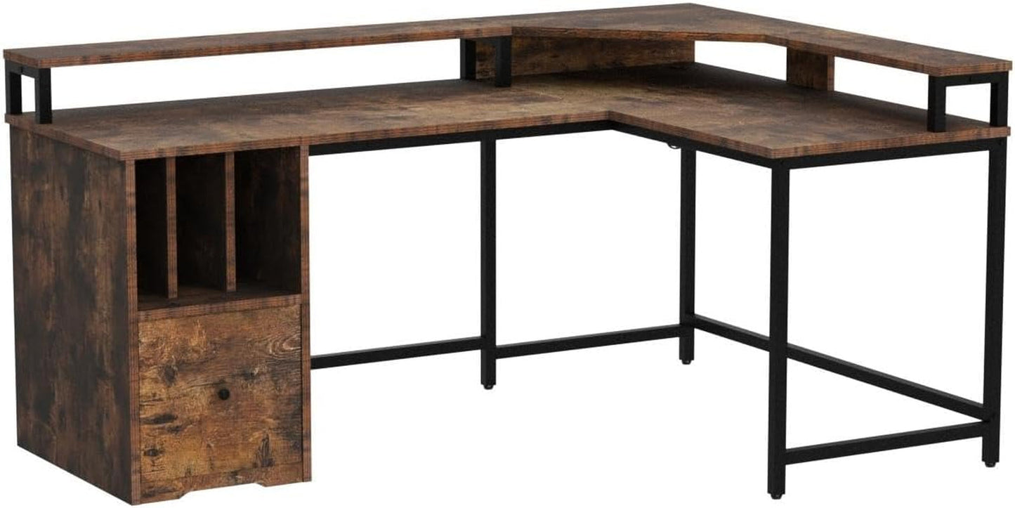 L Shaped Desk with Power Outlets & LED Lights, 67" Computer Desk with