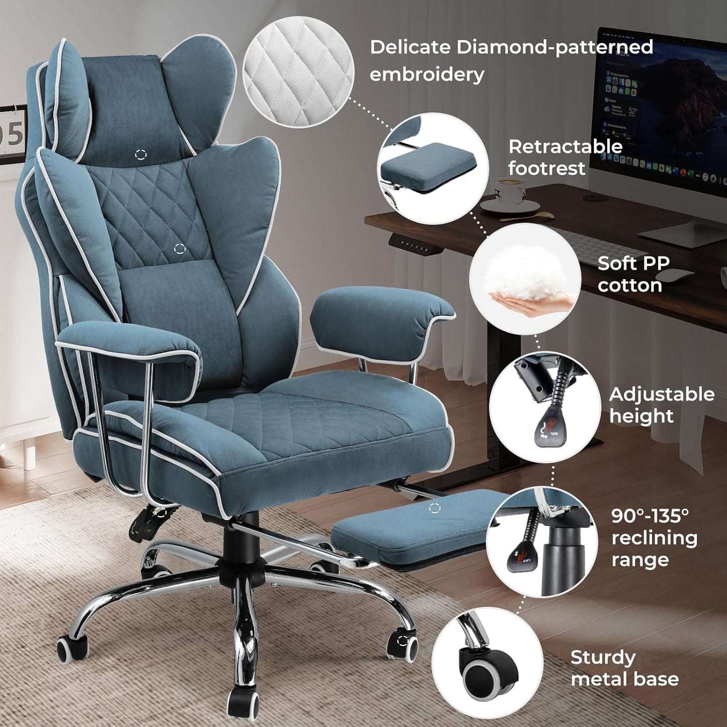 Big and Tall Gaming Chair with Pocket Spring Lumbar Support, Ergonomic