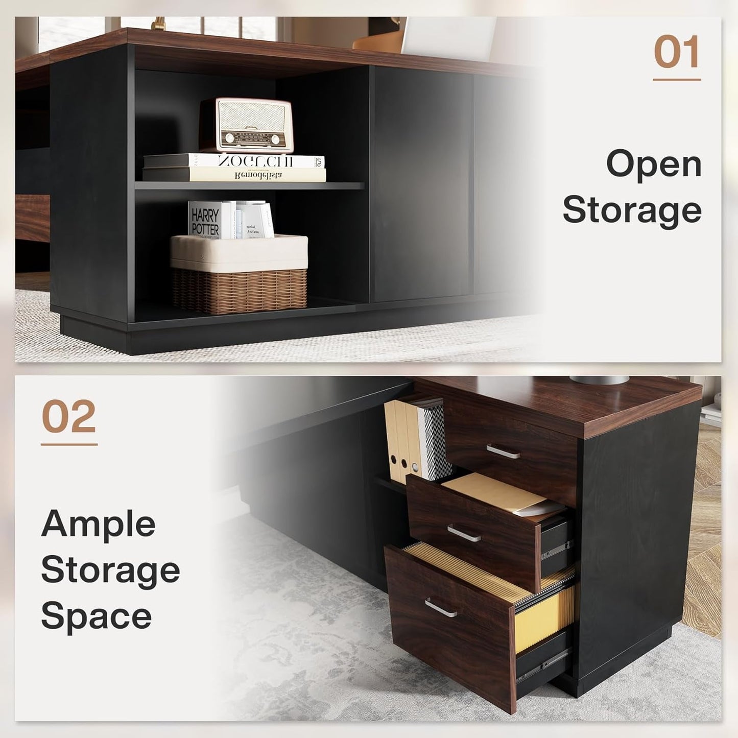78" L-Shaped Executive Desk, Large Office Desk with Drawers and