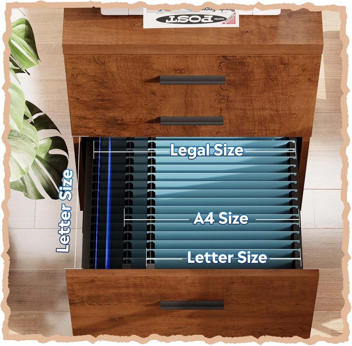 3 Drawer File Cabinet for Home Office, Wood under Desk Filing Cabinet,