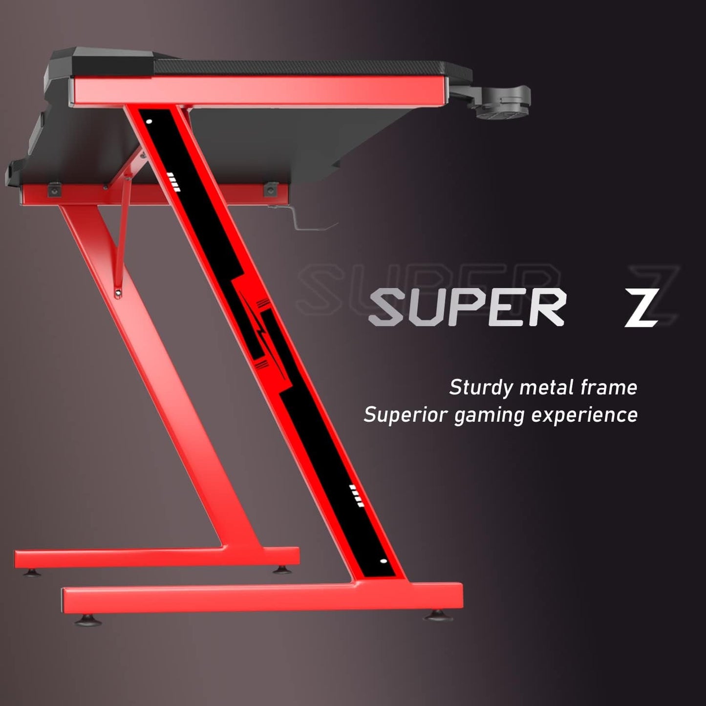 Gaming Computer Desk with Carbon Fiber Surface, Gaming Table Z Shaped