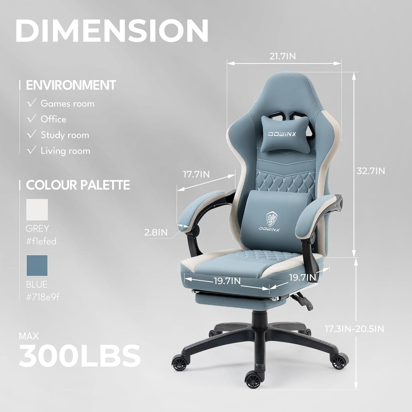 DOWINX Gaming Chair Breathable Fabric Computer Chair with Pocket Spring