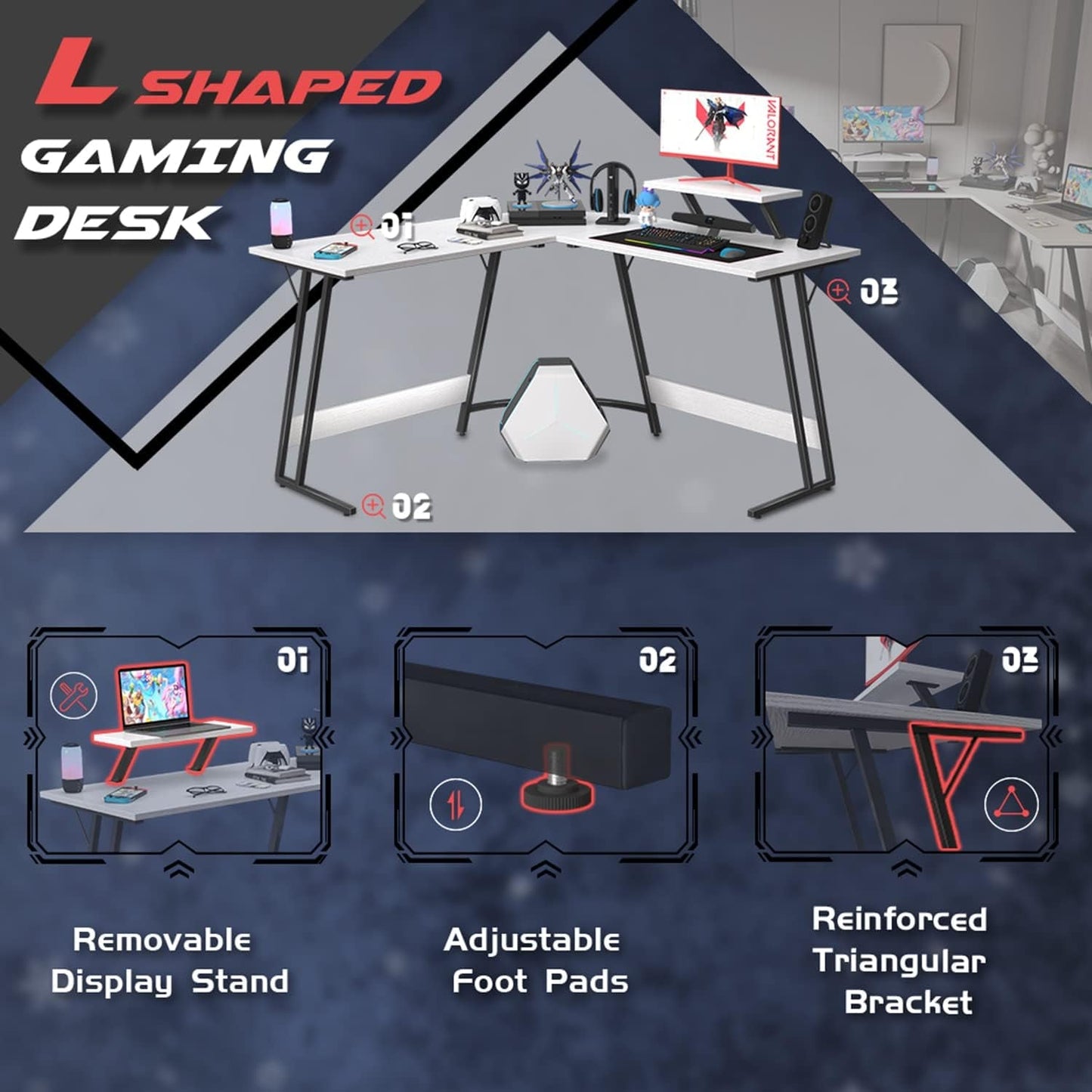L Shaped Gaming Desk Computer Corner Desk PC Gaming Desk Table with