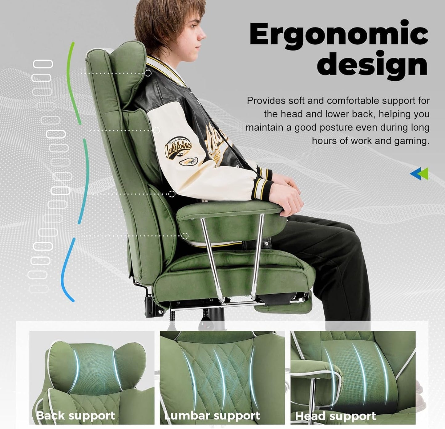 Big and Tall Gaming Chair with Pocket Spring Lumbar Support, Ergonomic