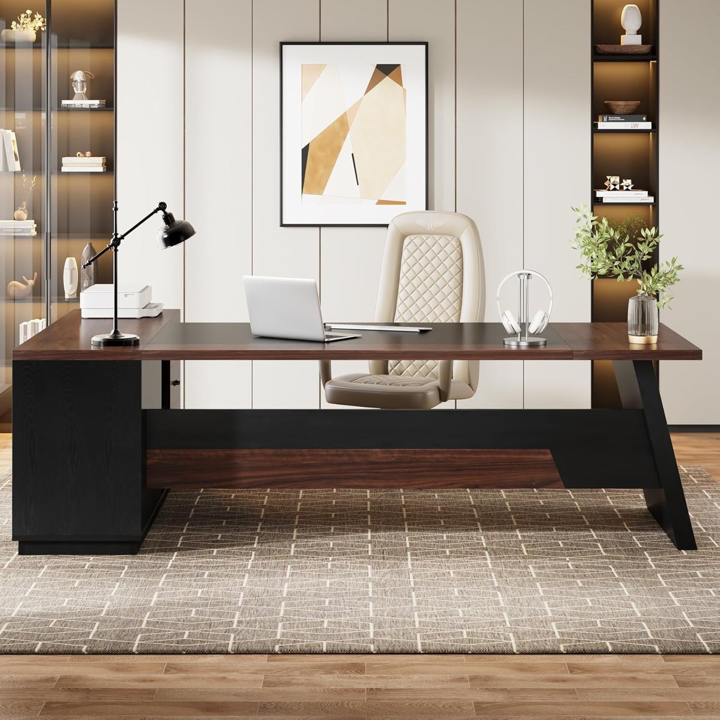 78" L-Shaped Executive Desk, Large Office Desk with Drawers and