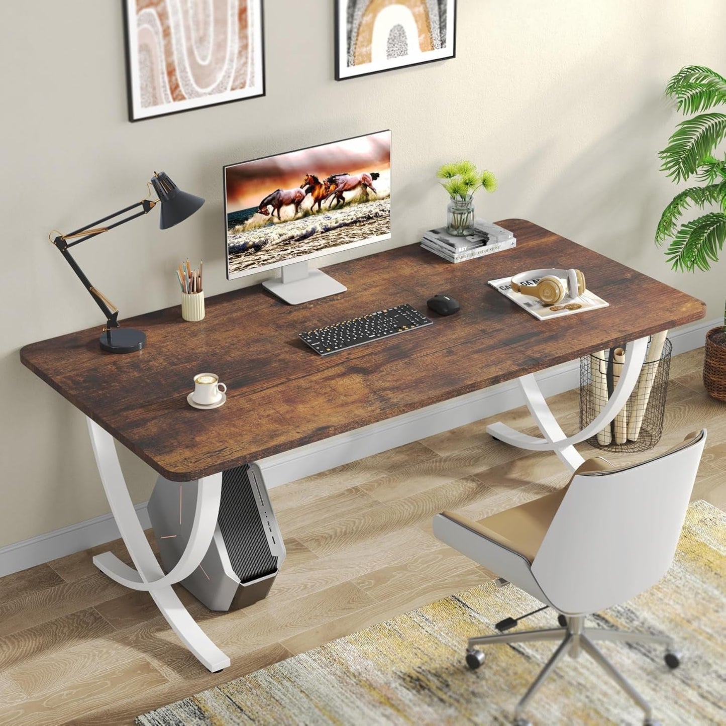 Executive Desk, 63” W X 31.5” D Large Office Desk, Modern Computer
