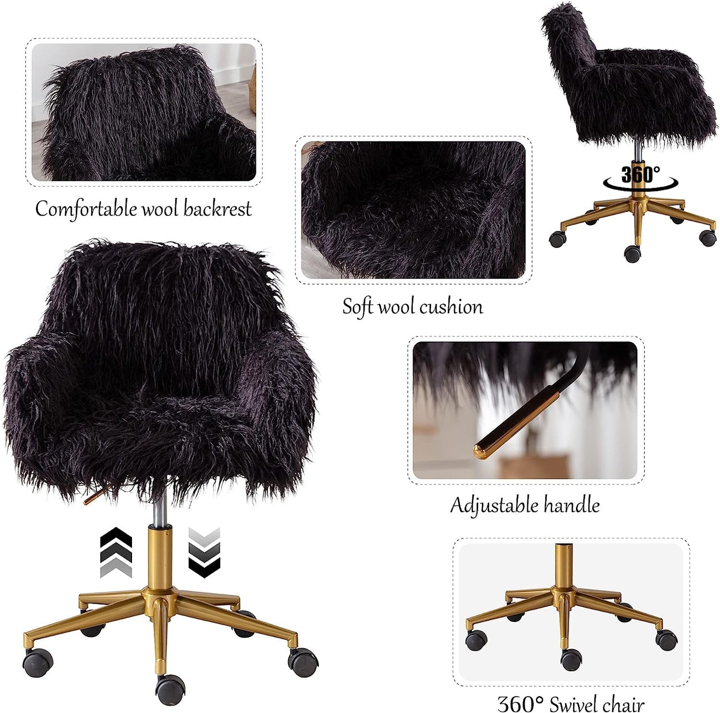 KCC Soft Faux Fur Swivel Chair for Home Office