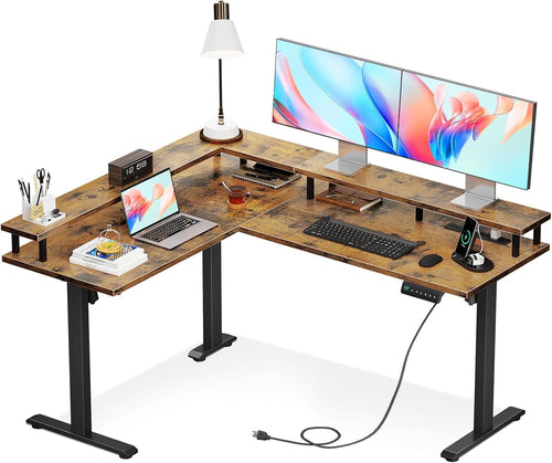 Electric L Shaped Standing Desk, 59 Inch Height Adjustable Stand up