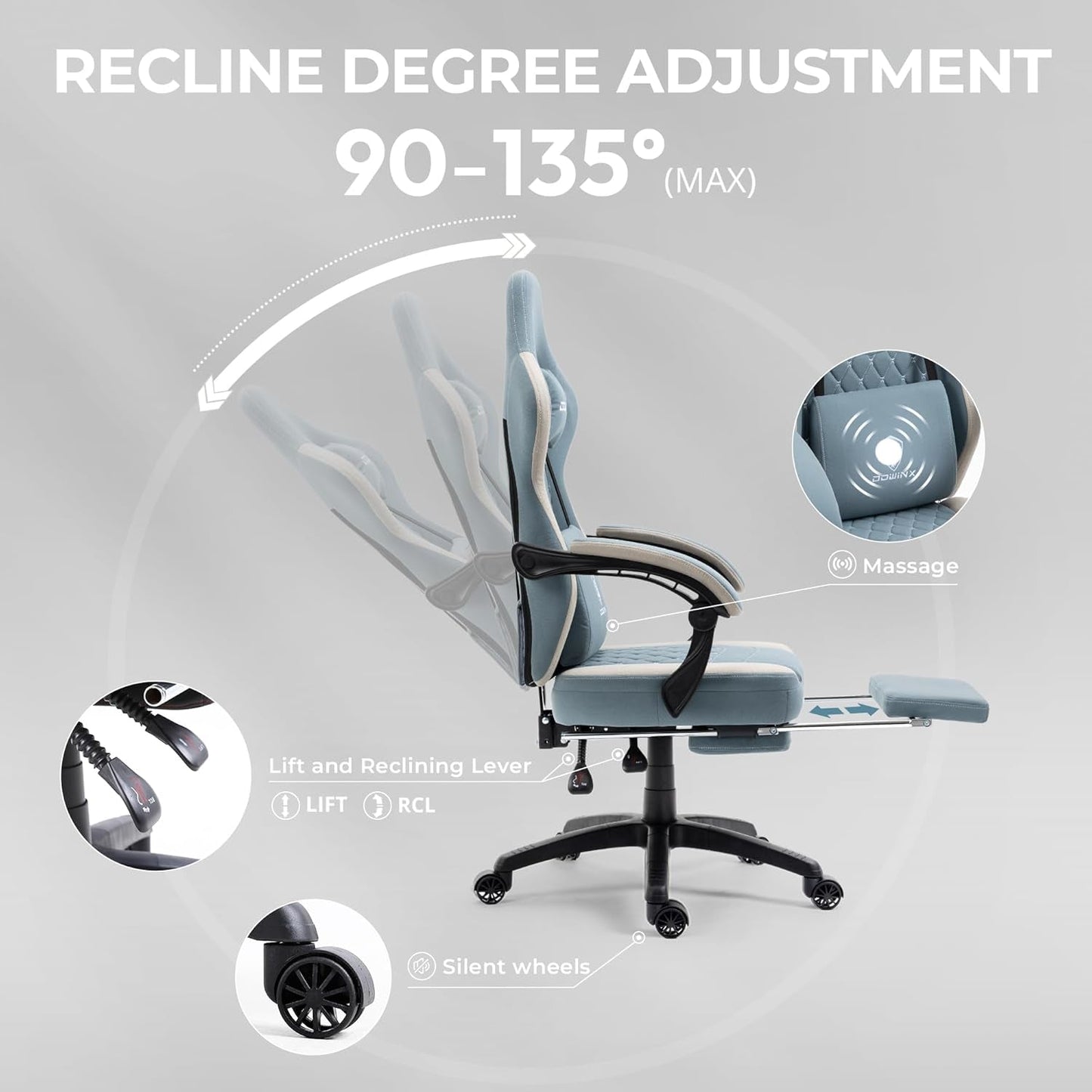 DOWINX Gaming Chair Breathable Fabric Computer Chair with Pocket Spring