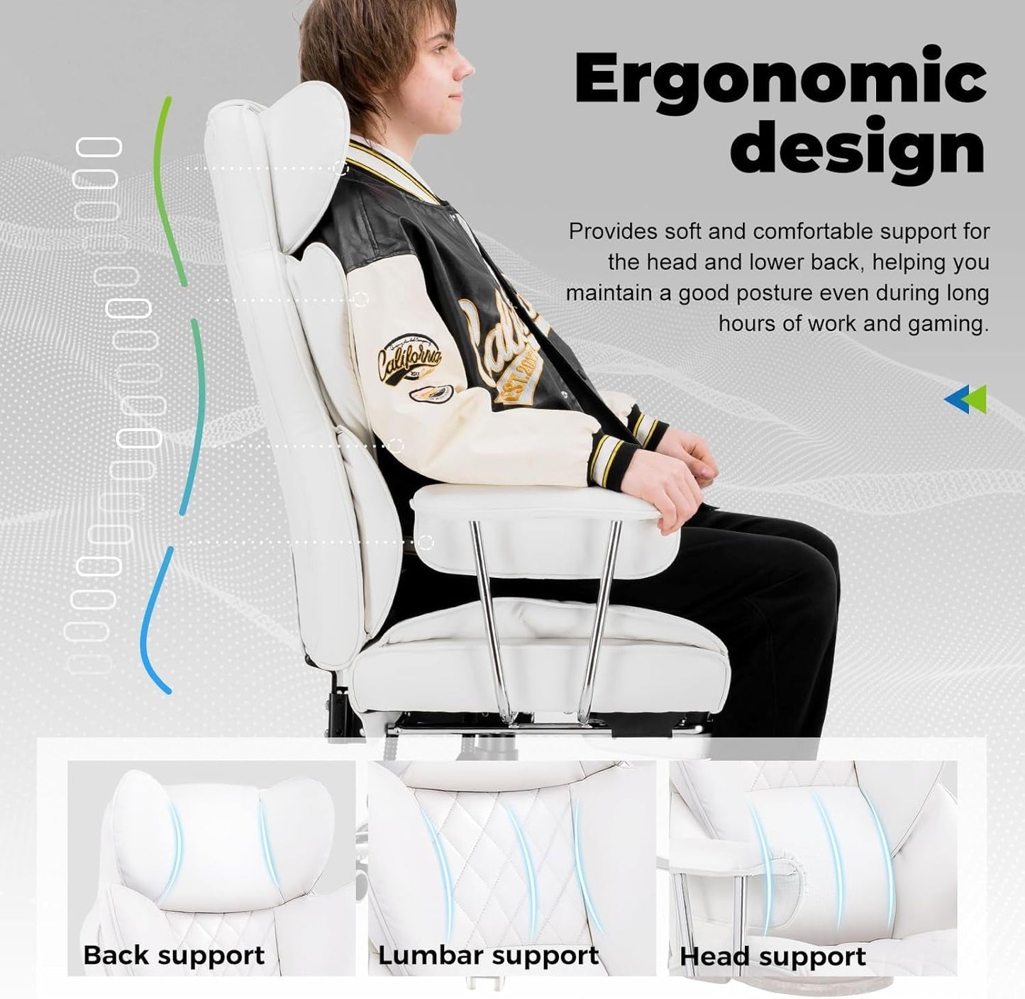 Big and Tall Gaming Chair with Pocket Spring Lumbar Support, Ergonomic