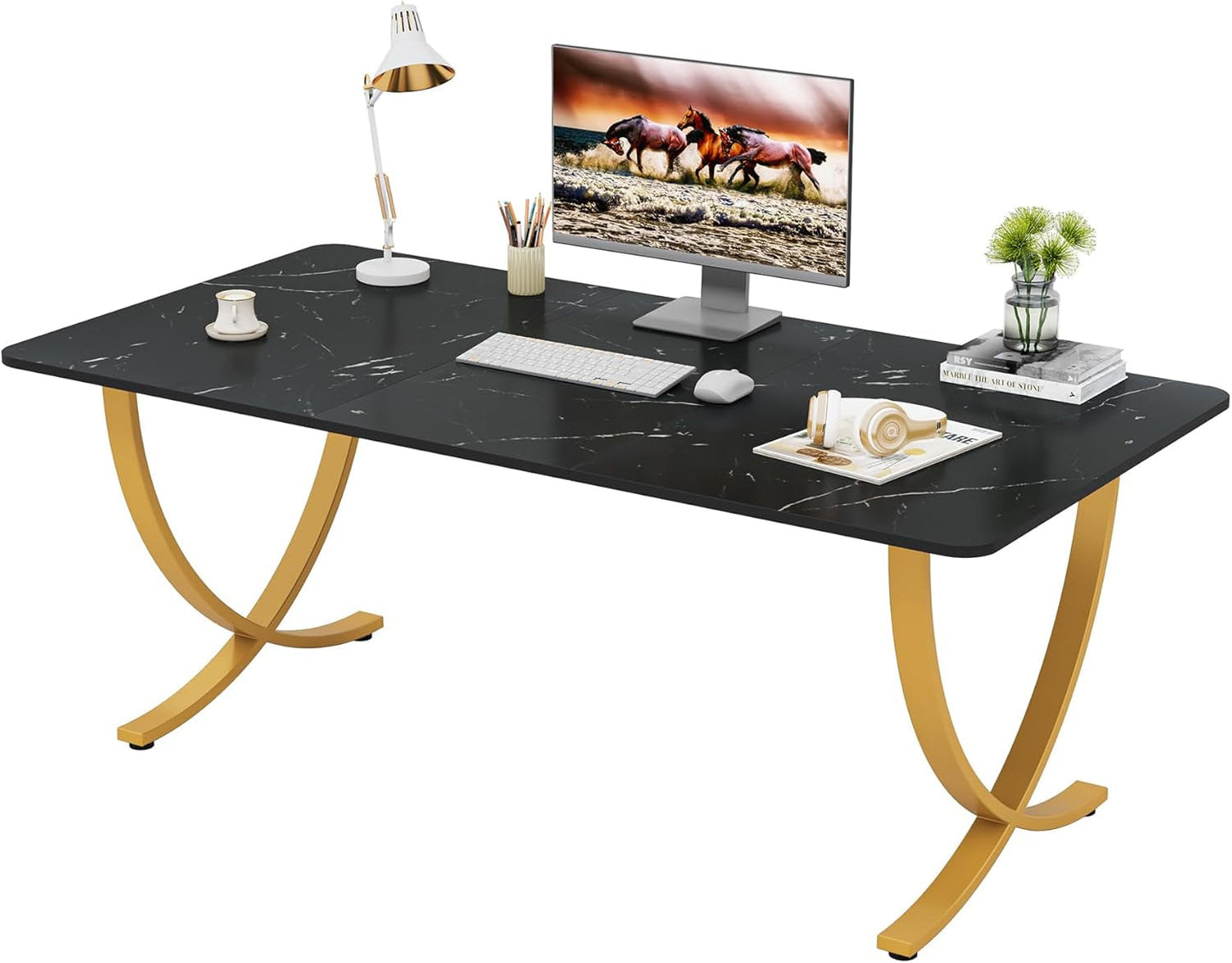 Executive Desk, 63” W X 31.5” D Large Office Desk, Modern Computer