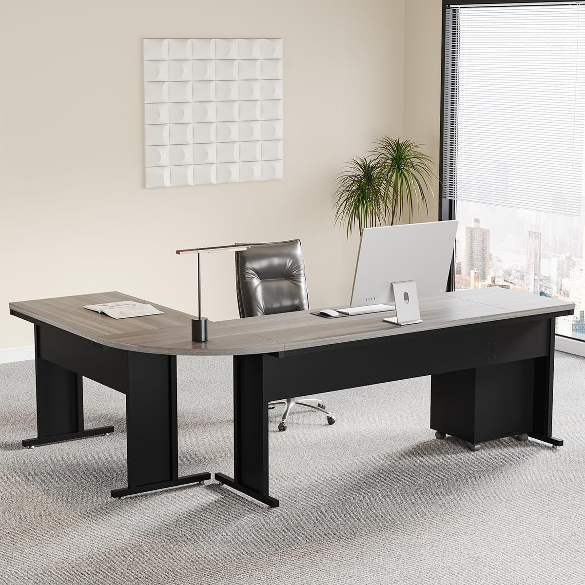 83 Inch L-Shaped Office Desk, Large Executive Computer Desk with