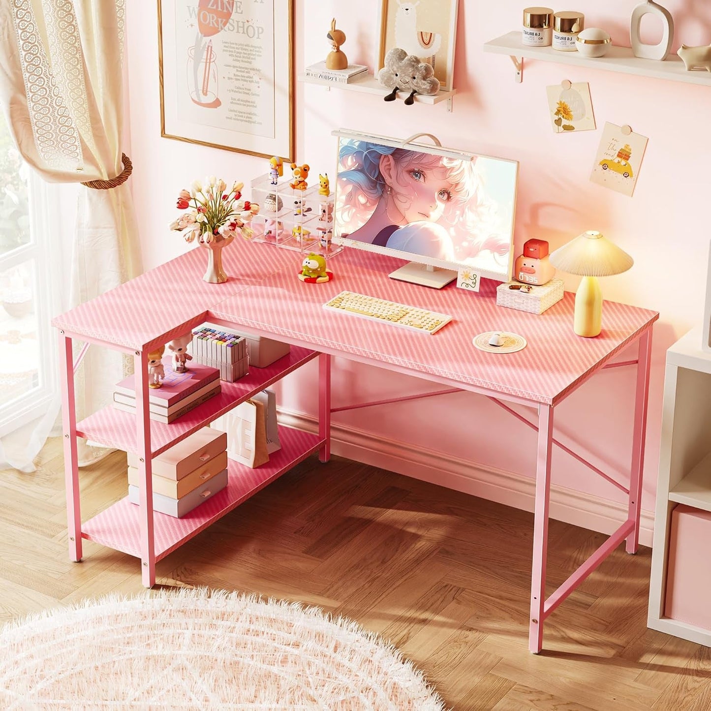 L Shaped Desk, 47 Inches Computer Desk with Reversible Storage