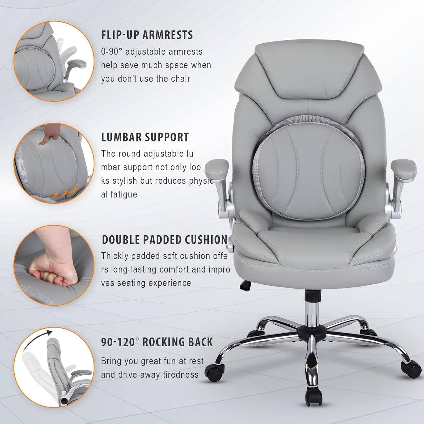 Ergonomic Executive Office Chairs with Lumbar Support, PU Leather Home