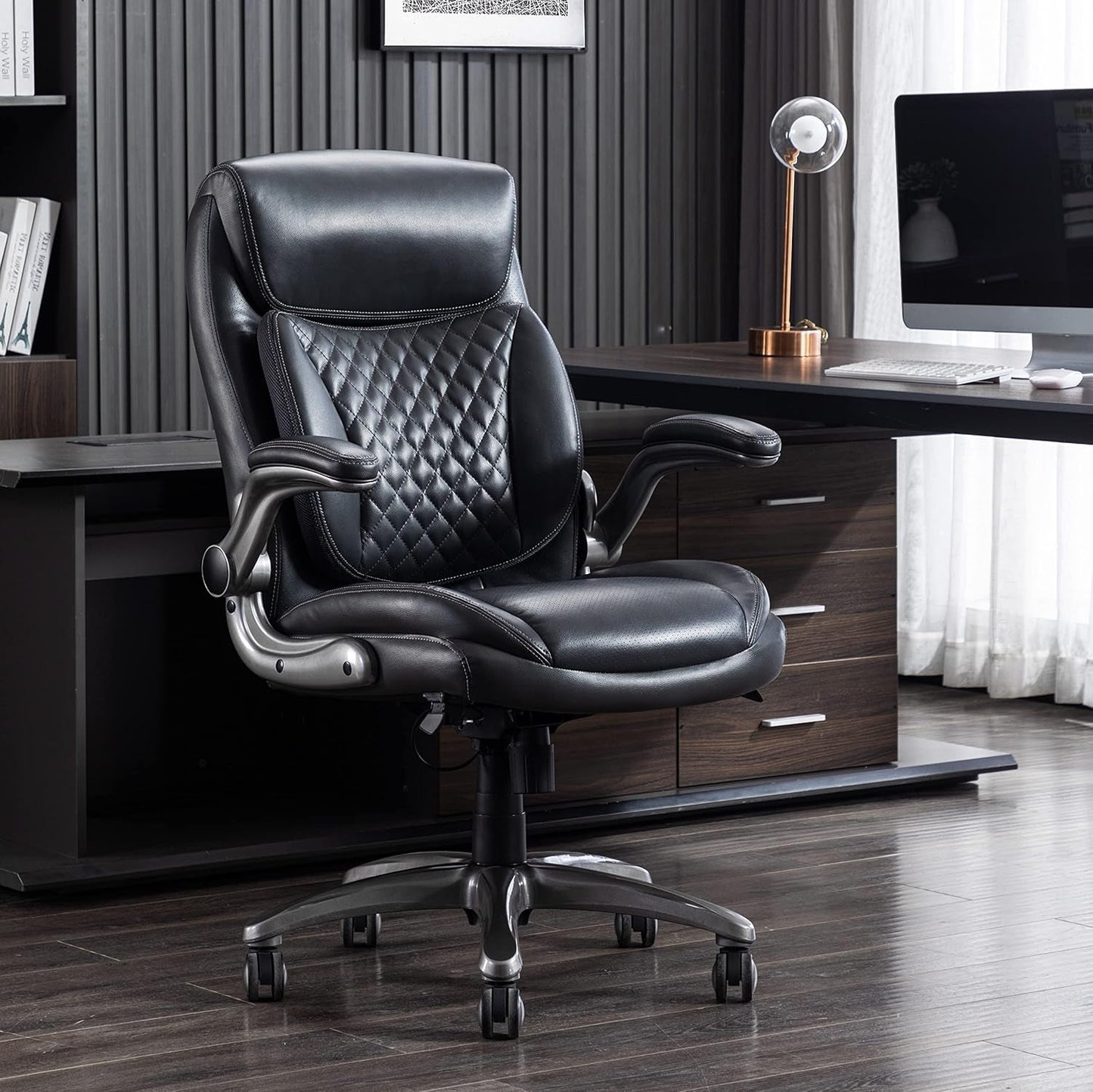 Ergonomic Desk Office Chair, Flip-Up Armrests, Adjustable Height, Grey