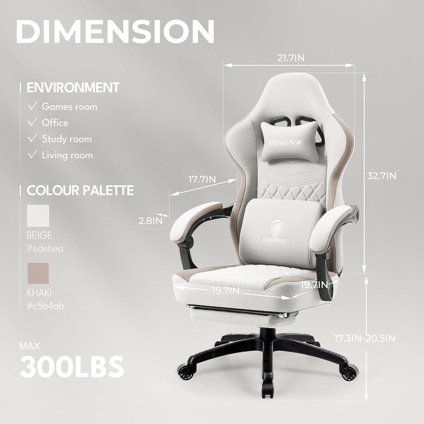 DOWINX Gaming Chair Breathable Fabric Computer Chair with Pocket Spring
