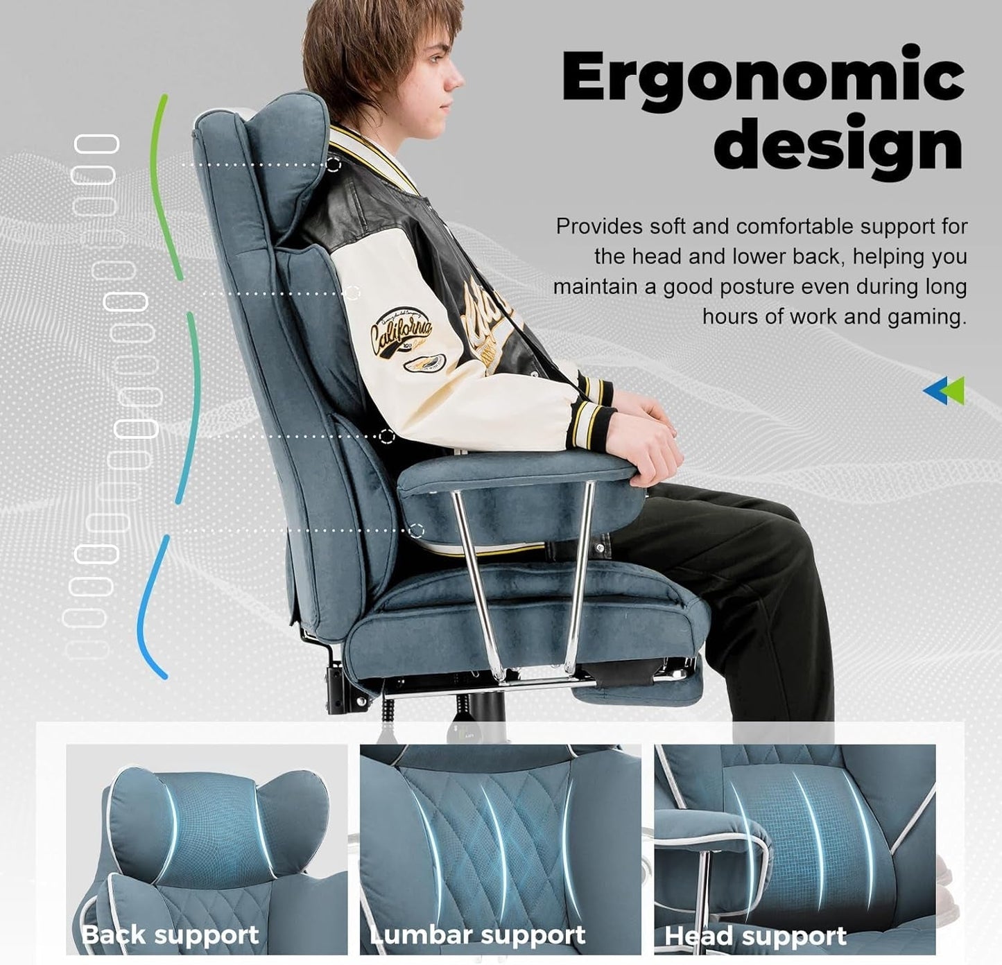 Big and Tall Gaming Chair with Pocket Spring Lumbar Support, Ergonomic