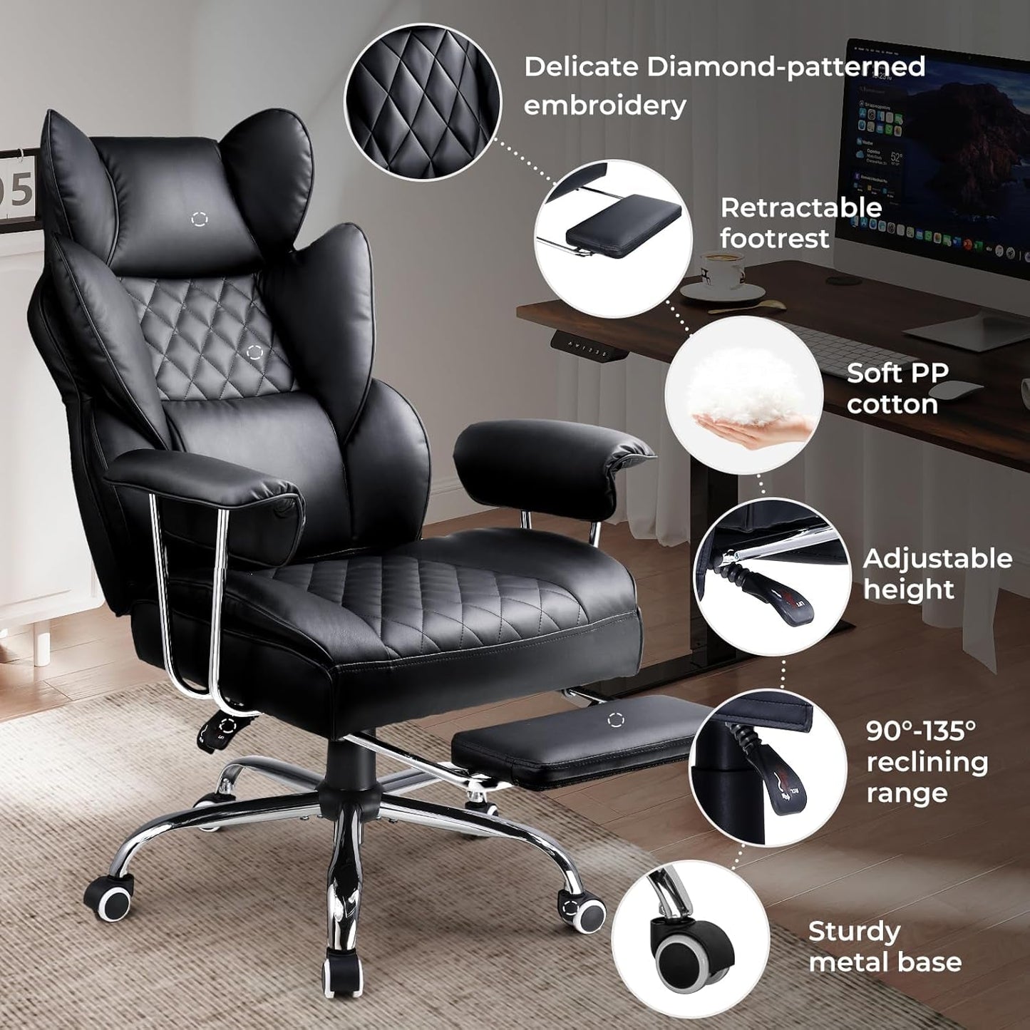 Big and Tall Gaming Chair with Pocket Spring Lumbar Support, Ergonomic