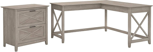 Bush Key West Washed Gray L-Shaped Desk W/ File Cabinet