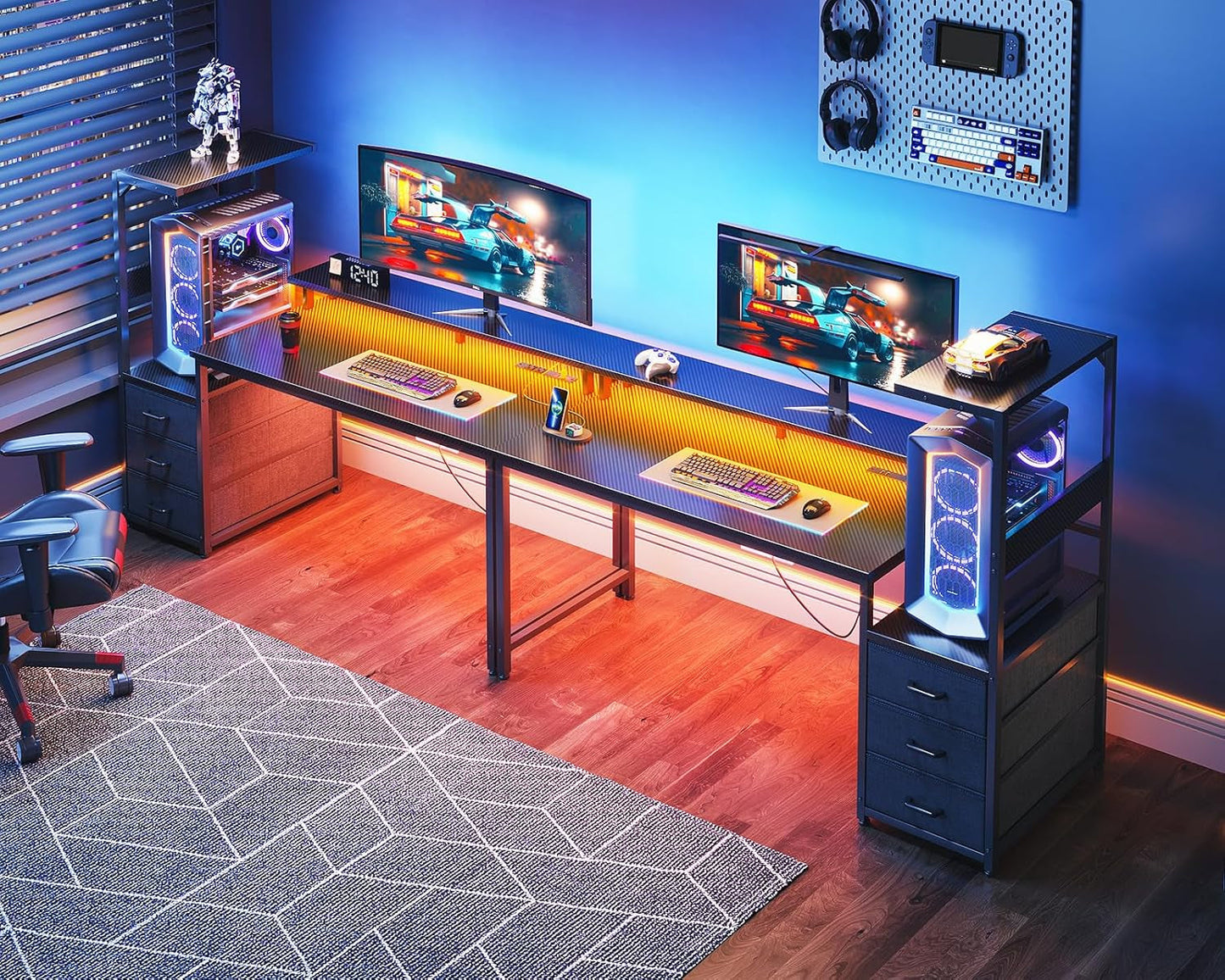 59 Inch Gaming Desk with USB Charging Ports & LED Light- Reversible