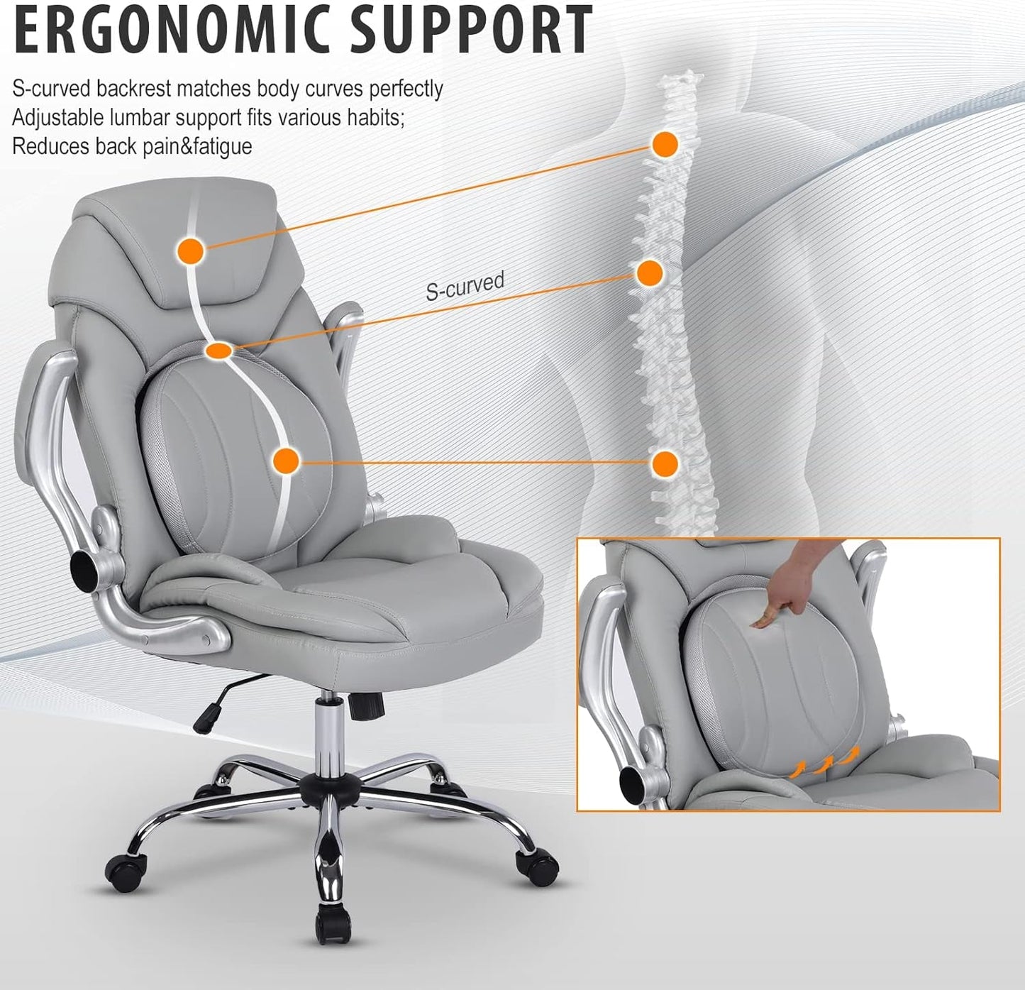 Ergonomic Executive Office Chairs with Lumbar Support, PU Leather Home