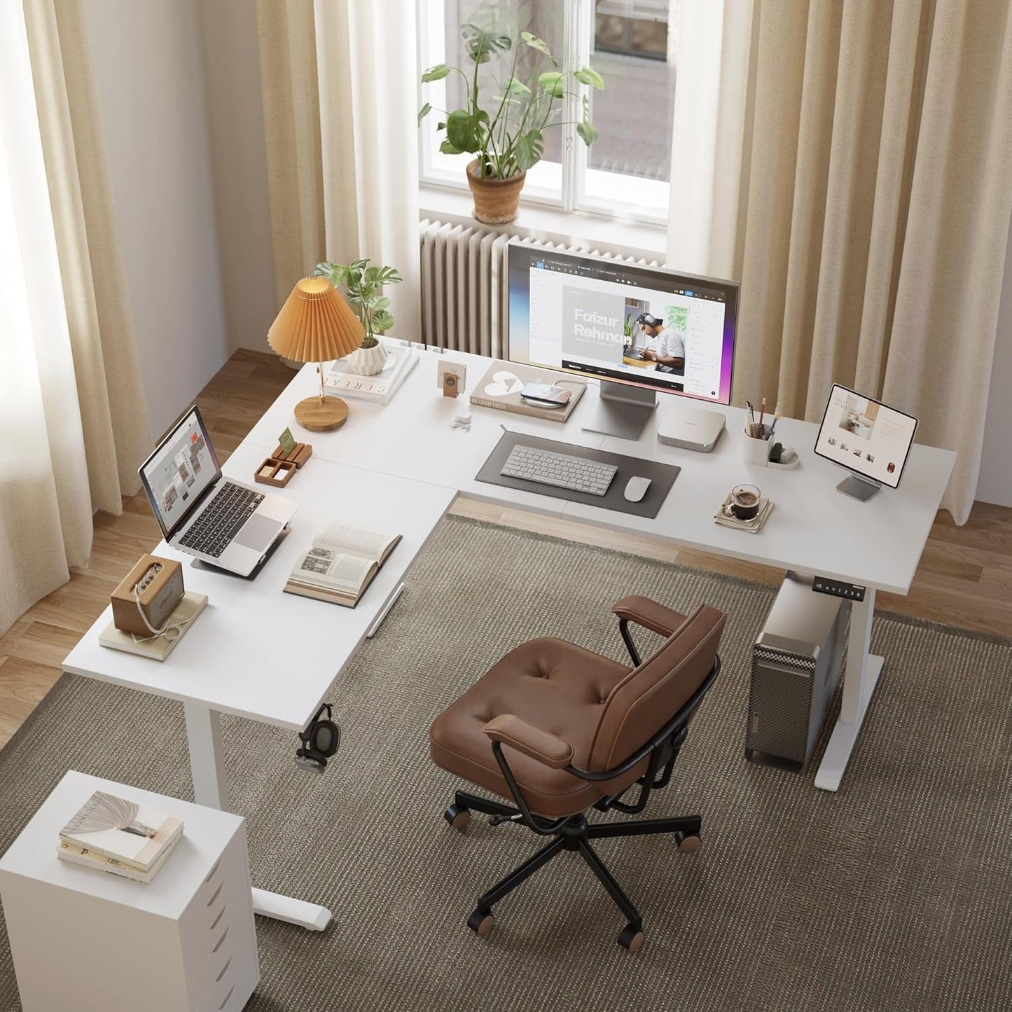 L Shaped Standing Desk Adjustable Height, Electric Corner Standing