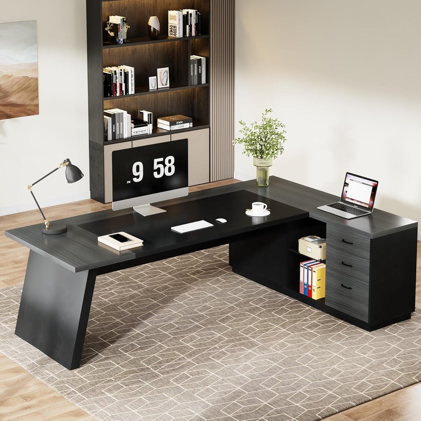78" L-Shaped Executive Desk, Large Modern Office Desk with Drawers and
