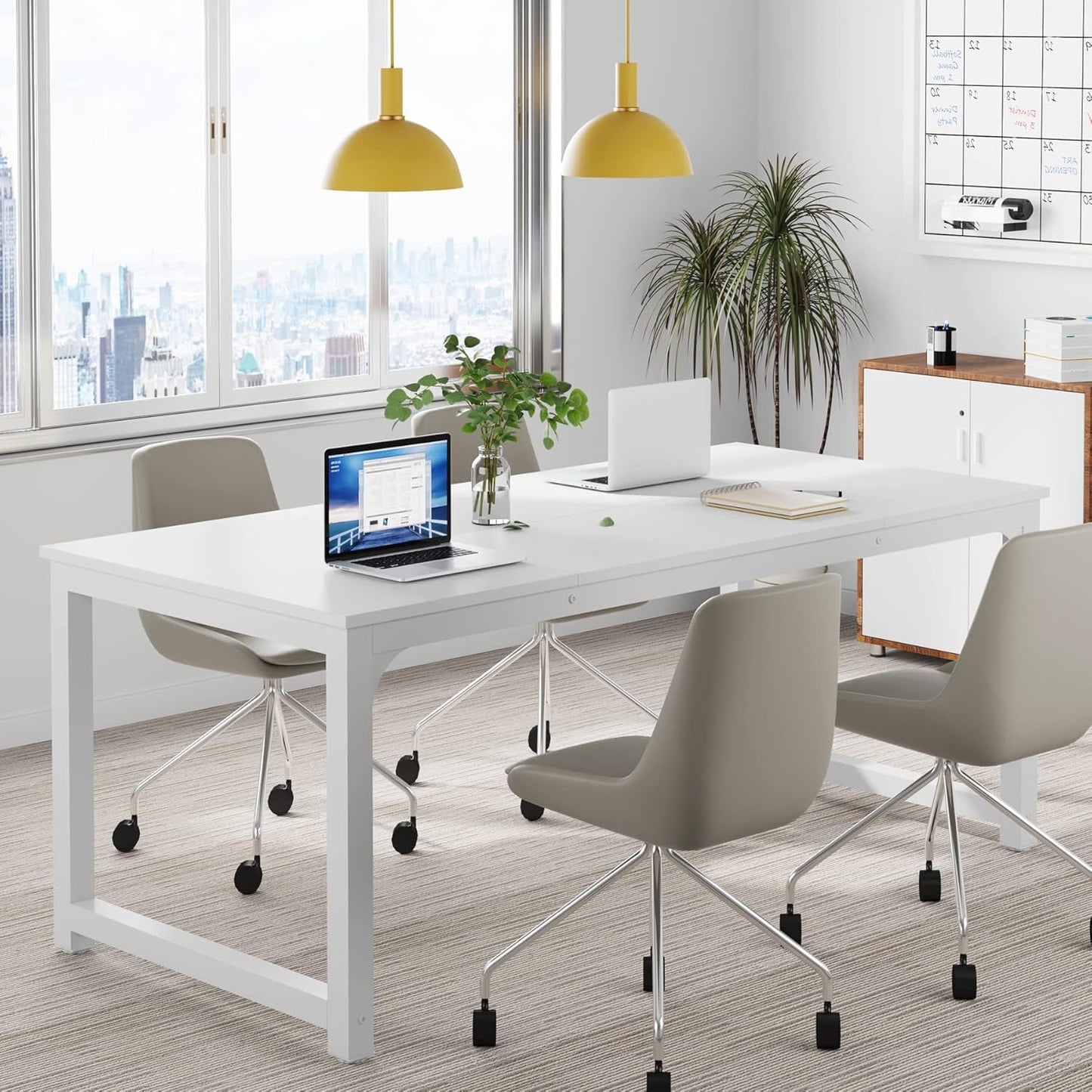 Large White Executive Office Desk 63 Inch