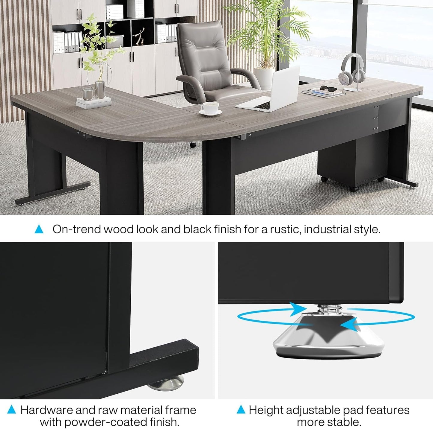 83 Inch L-Shaped Office Desk, Large Executive Computer Desk with