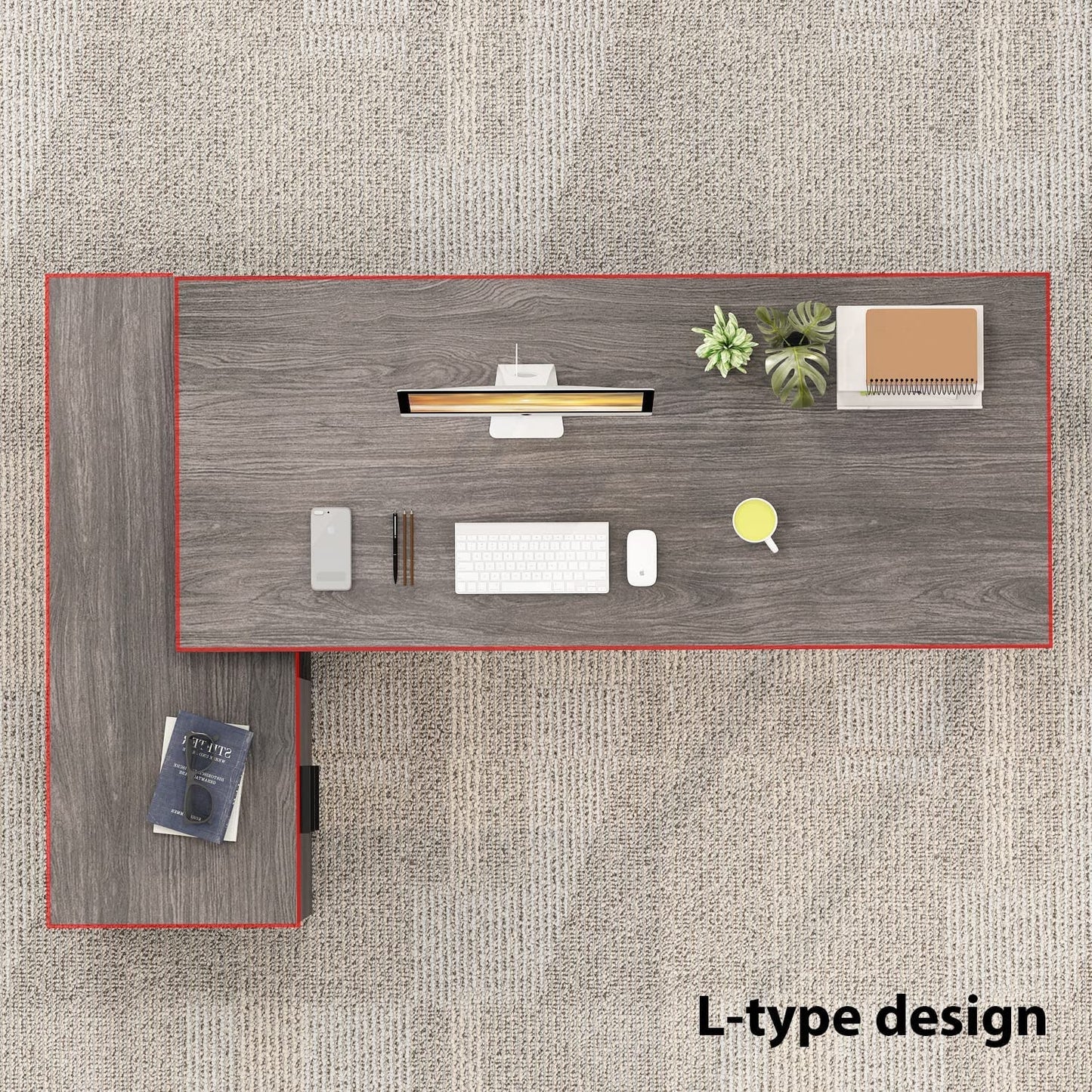 Home Office Corner Desk, Large with Drawers, Gray