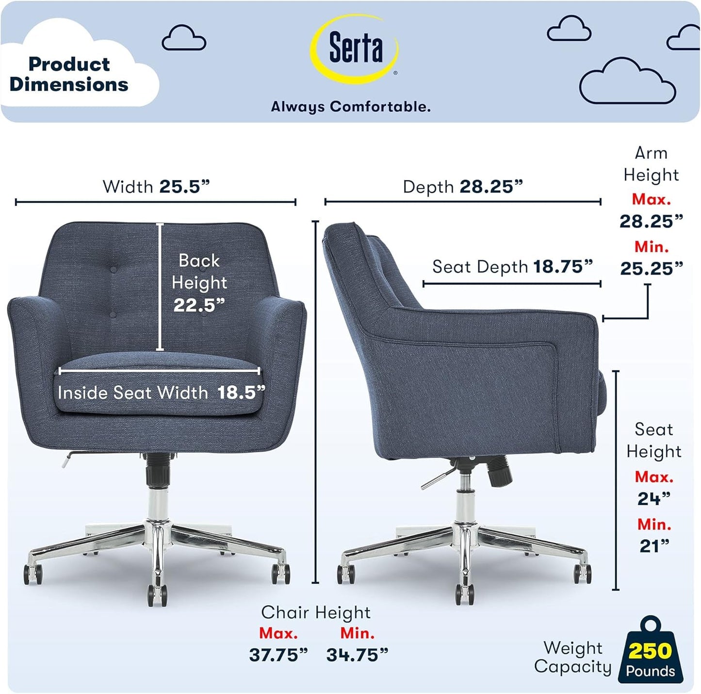 Serta Desk Chair with Button Tufted Mid-Back, Memory
