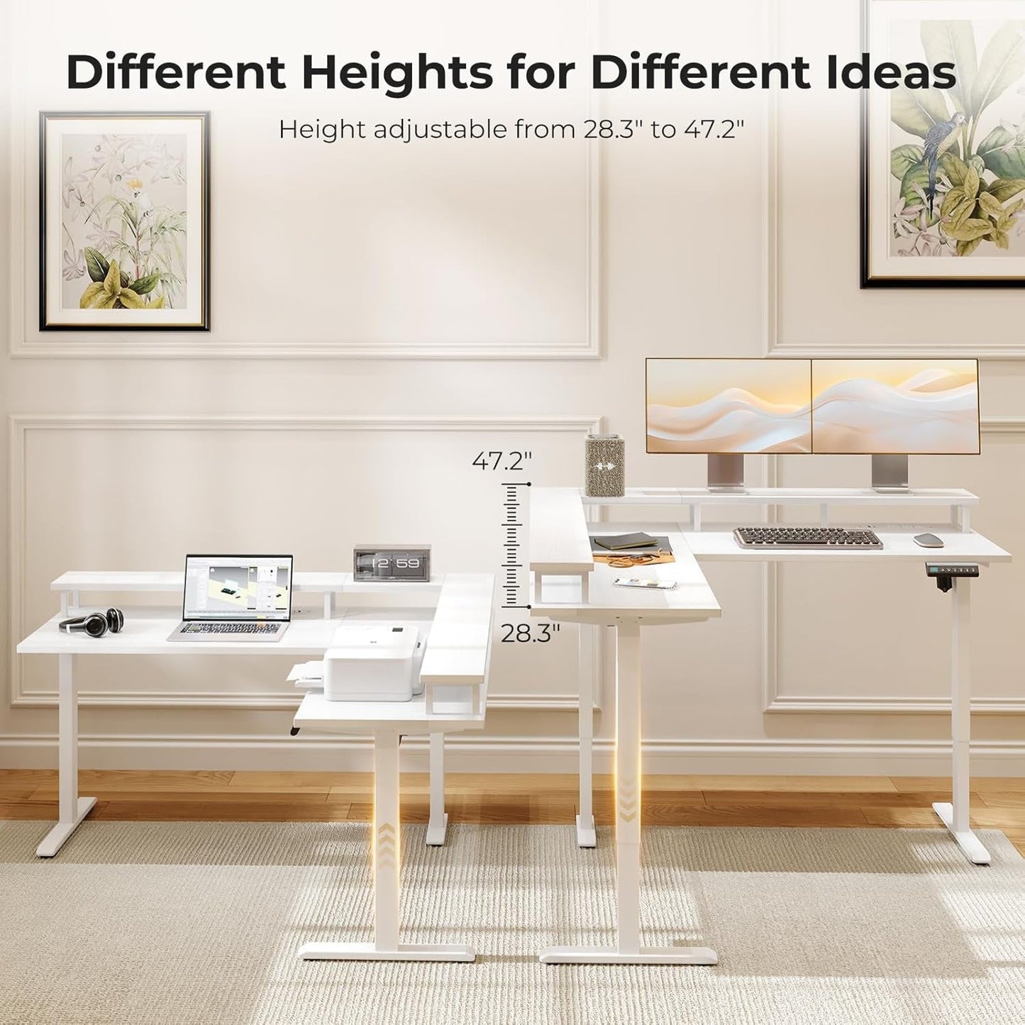 Electric L Shaped Standing Desk, 59 Inch Height Adjustable Stand up