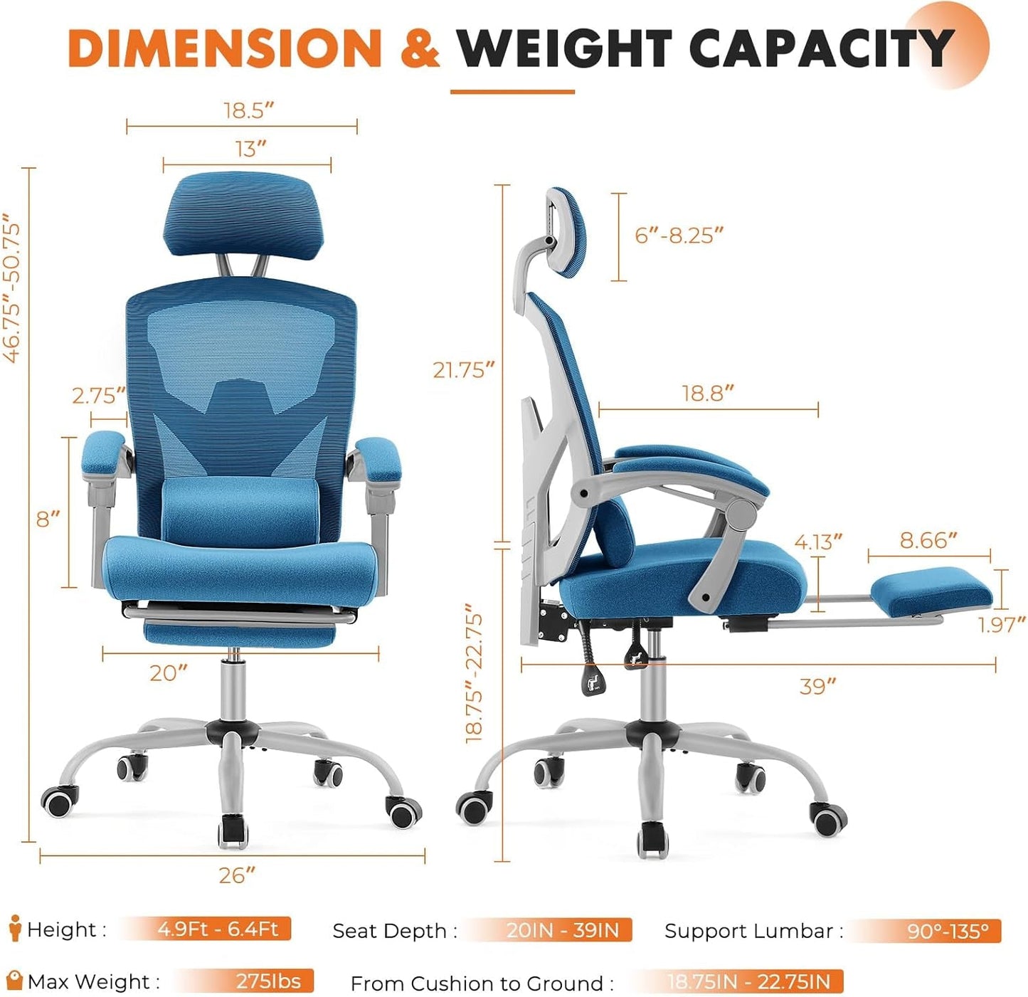 Office Computer Desk Chair, Ergonomic High-Back Mesh Rolling Work