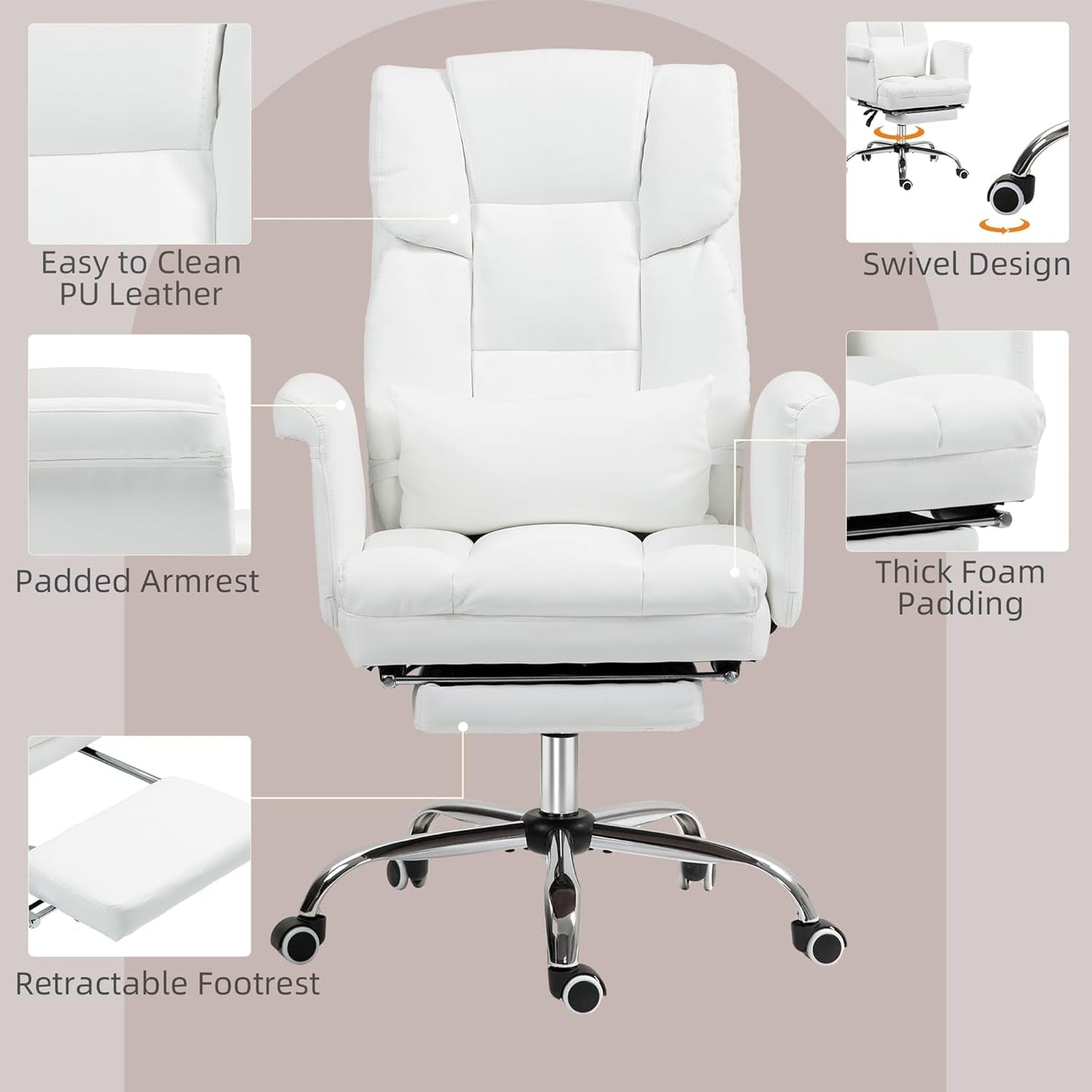 HOMCOM Executive Office Chair with Footrest and Lumbar Support, PU Leather