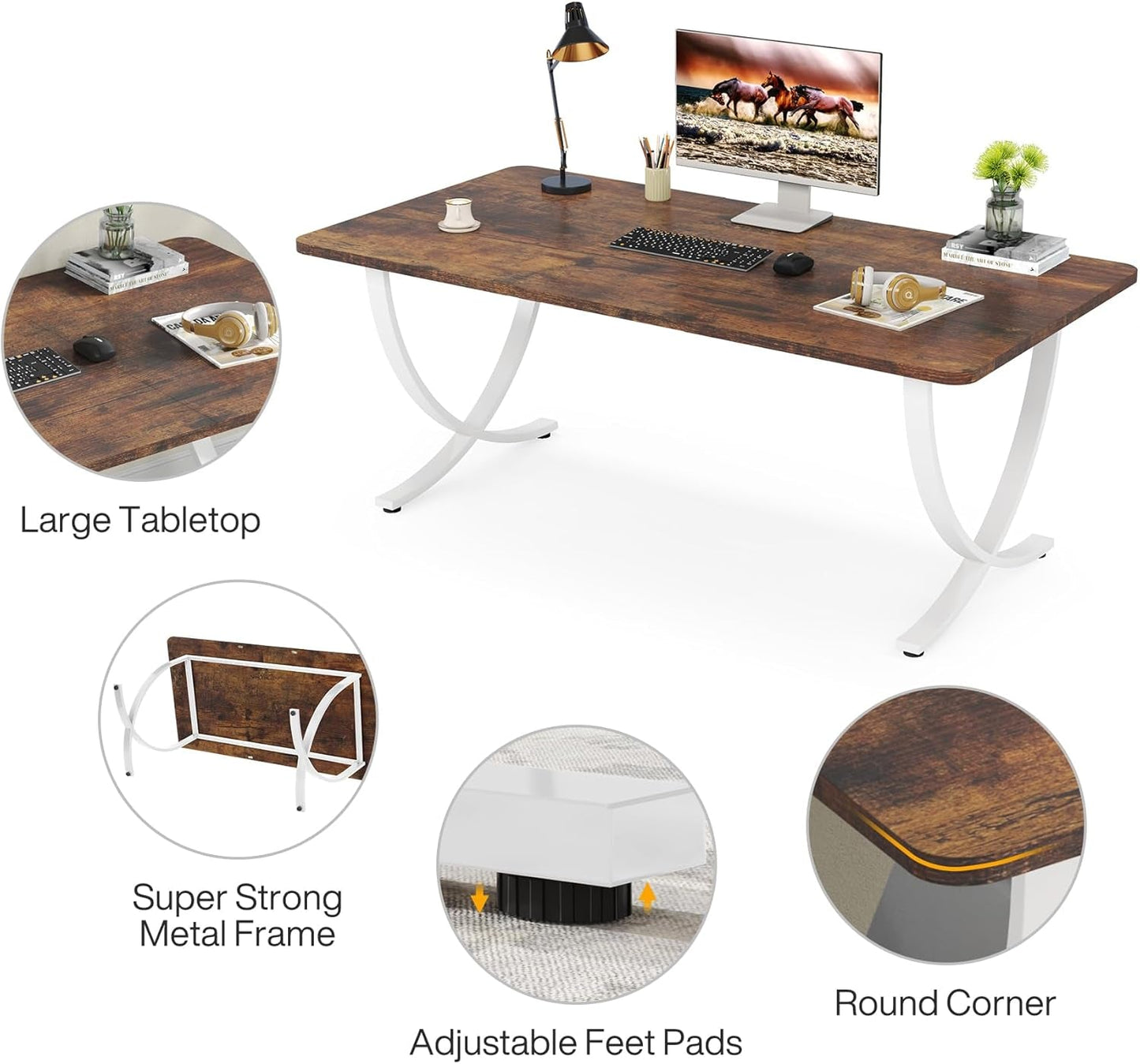 Executive Desk, 63” W X 31.5” D Large Office Desk, Modern Computer