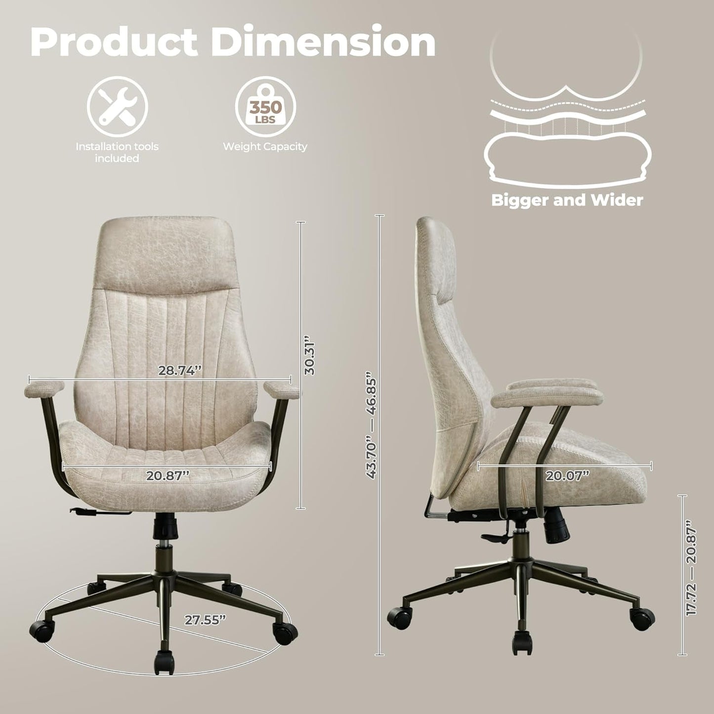OVIOS Ergonomic Home Office Chair, Mid-Century Modern Leather Chair