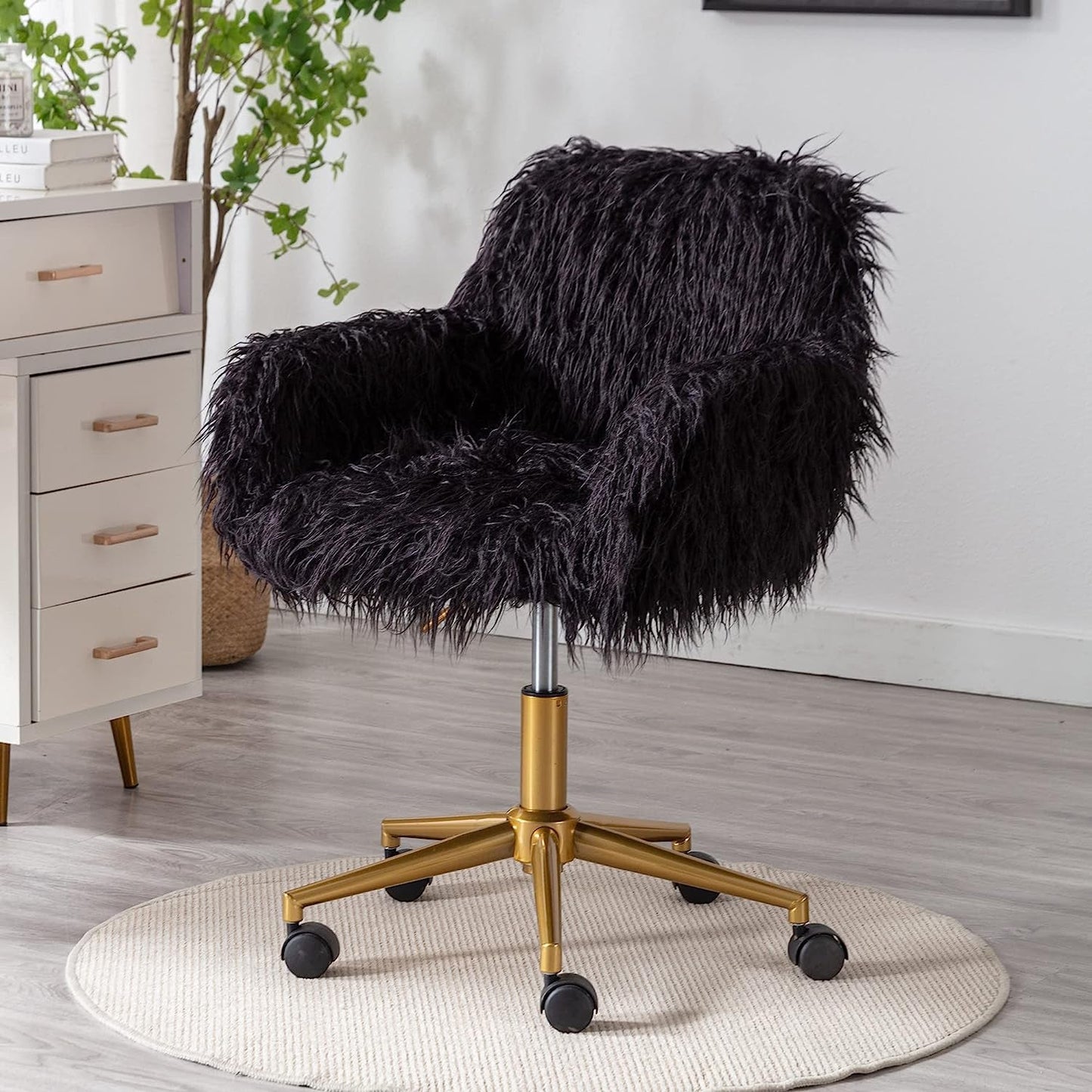KCC Soft Faux Fur Swivel Chair for Home Office