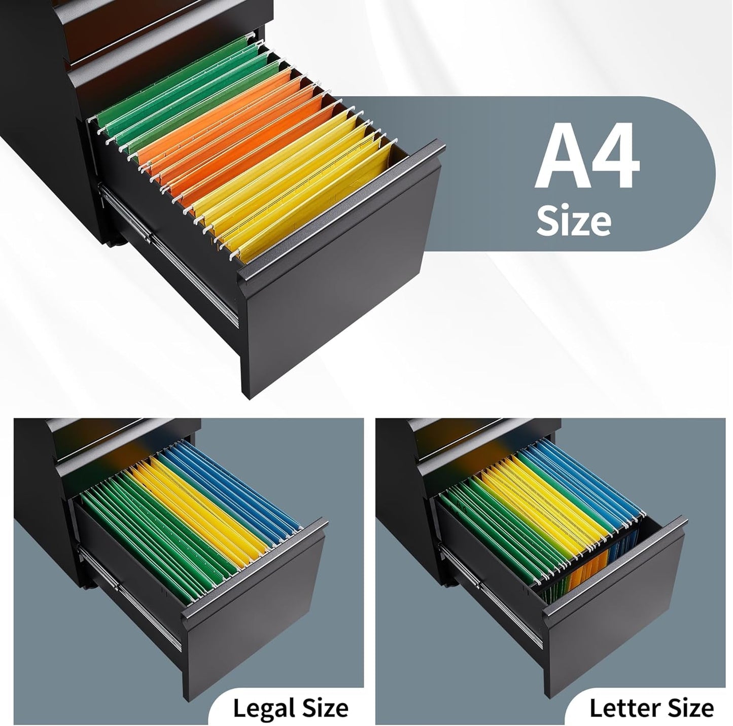 3 Drawer File Cabinet for Home Office, under Desk Mobile Filing
