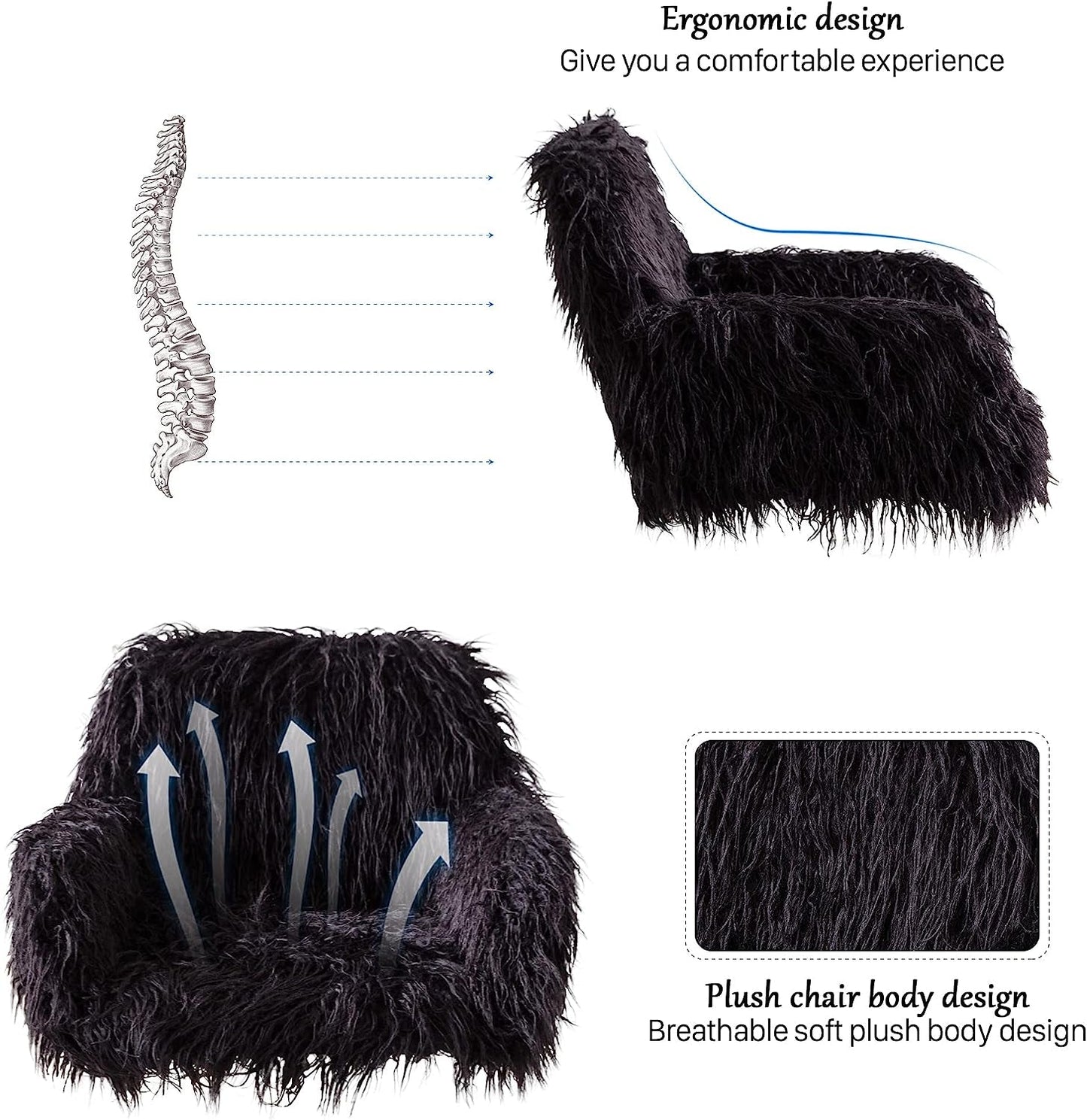KCC Soft Faux Fur Swivel Chair for Home Office