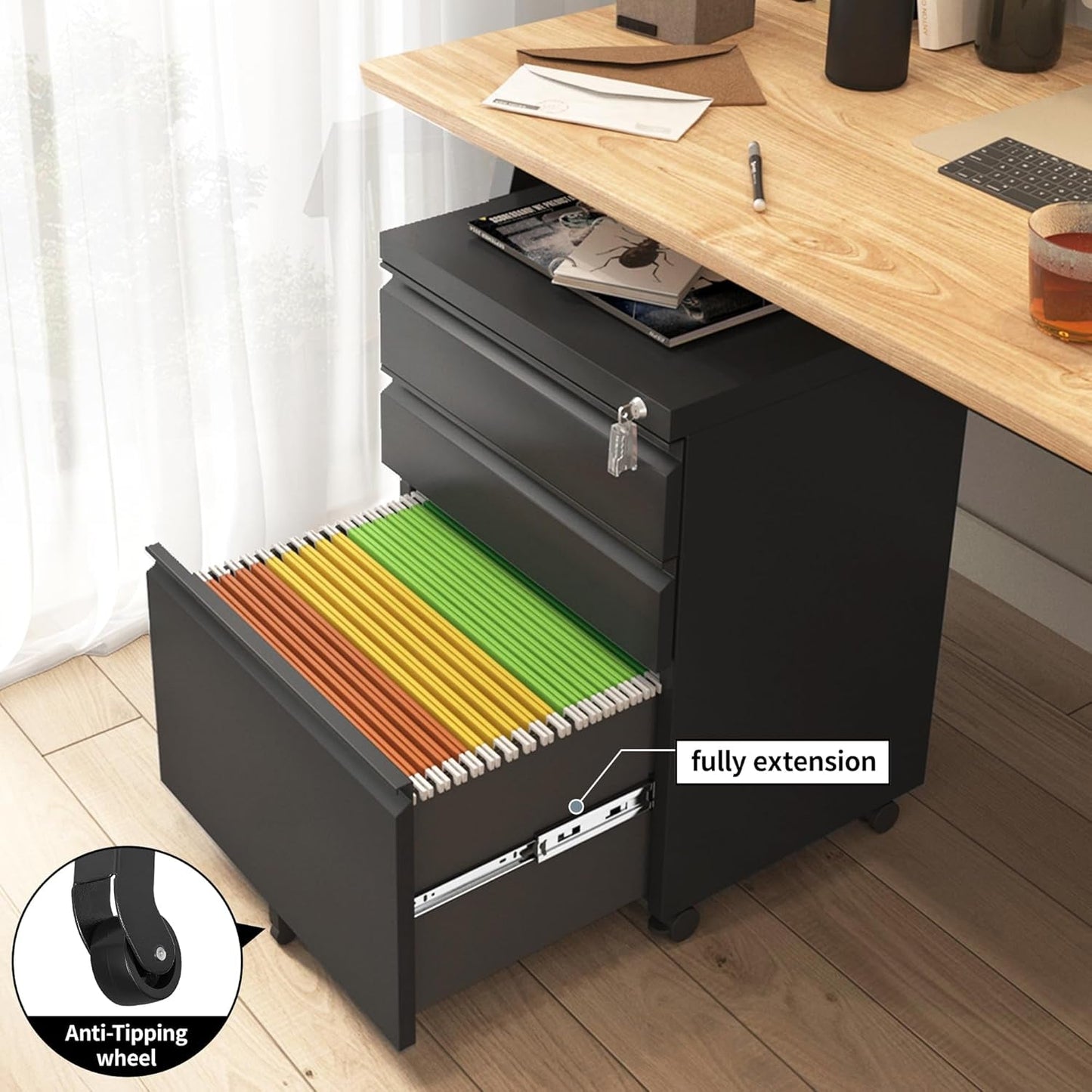 3 Drawer File Cabinet for Home Office, under Desk Mobile Filing