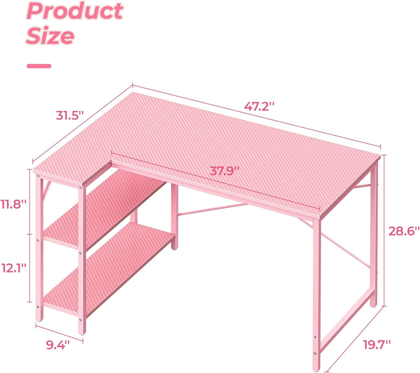 L Shaped Desk, 47 Inches Computer Desk with Reversible Storage