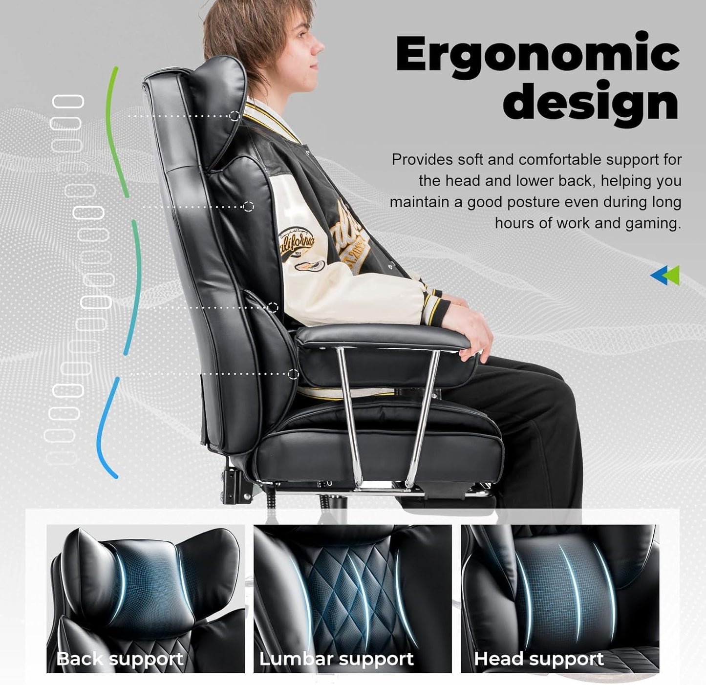 Big and Tall Gaming Chair with Pocket Spring Lumbar Support, Ergonomic