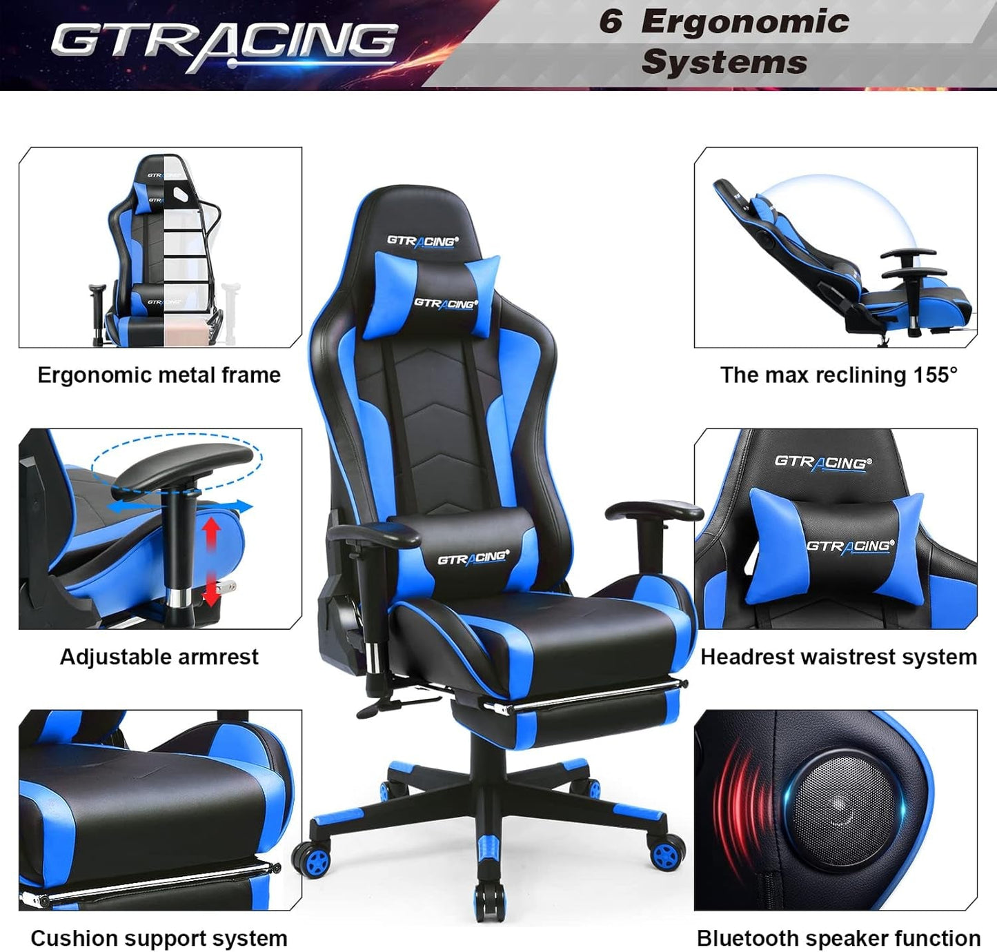 GTRAcing Gaming Chair with Bluetooth Speakers