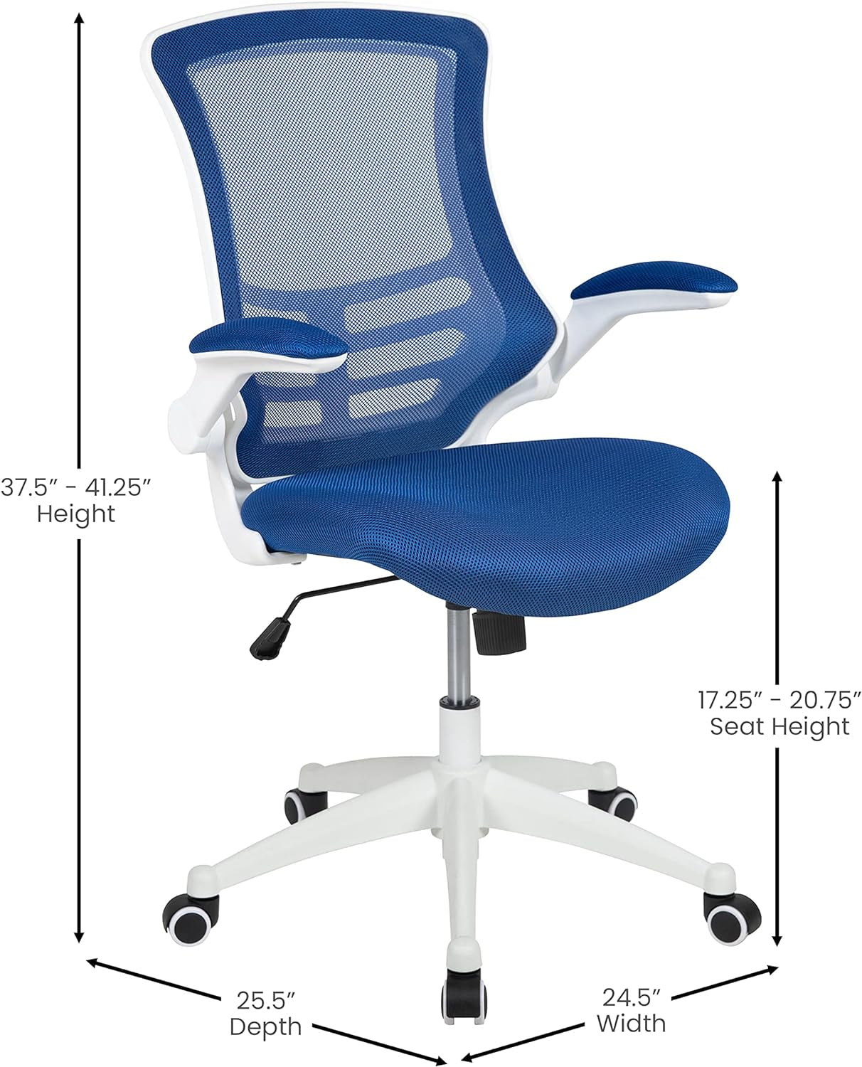 Kelista Office Chair, Ergonomic, Mid-Back, White Frame, Blue Mesh with