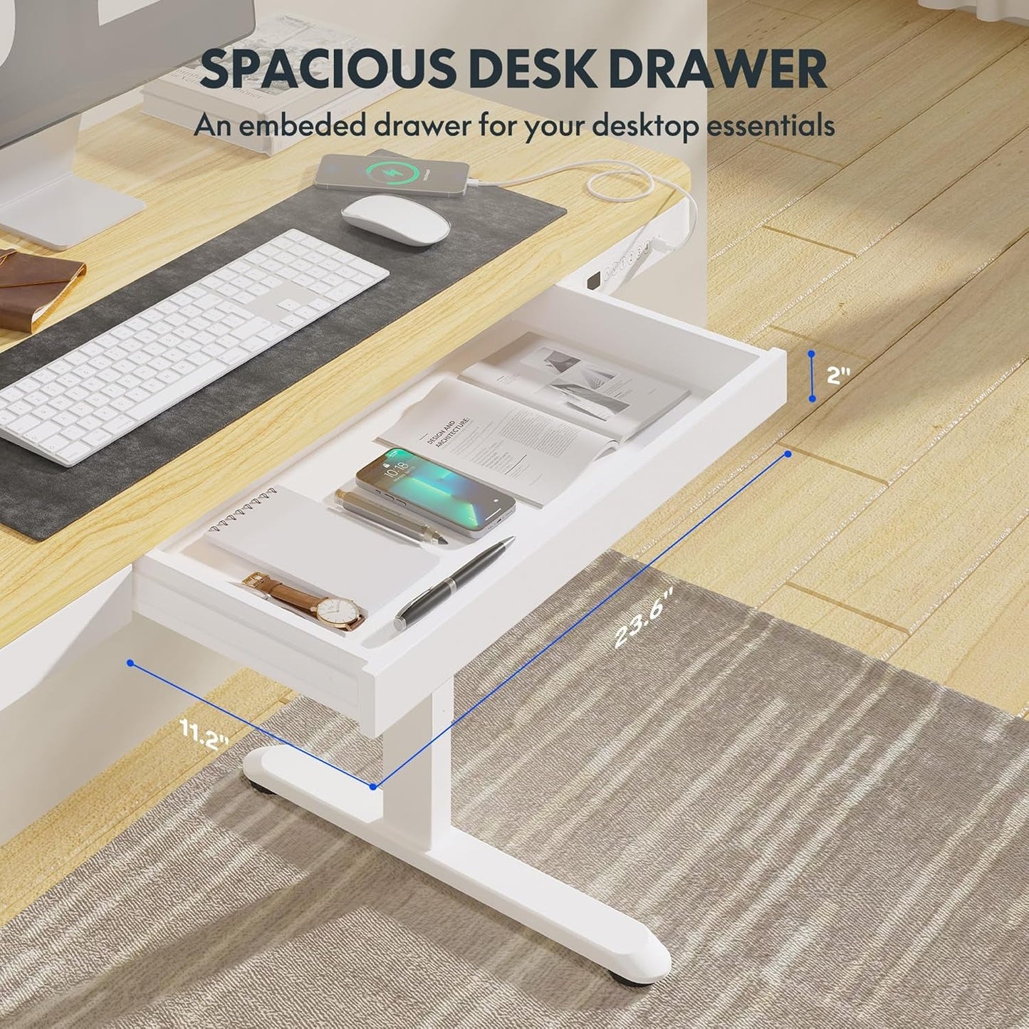 Comhar Electric Standing Desk with Drawers Charging USB Port, Height