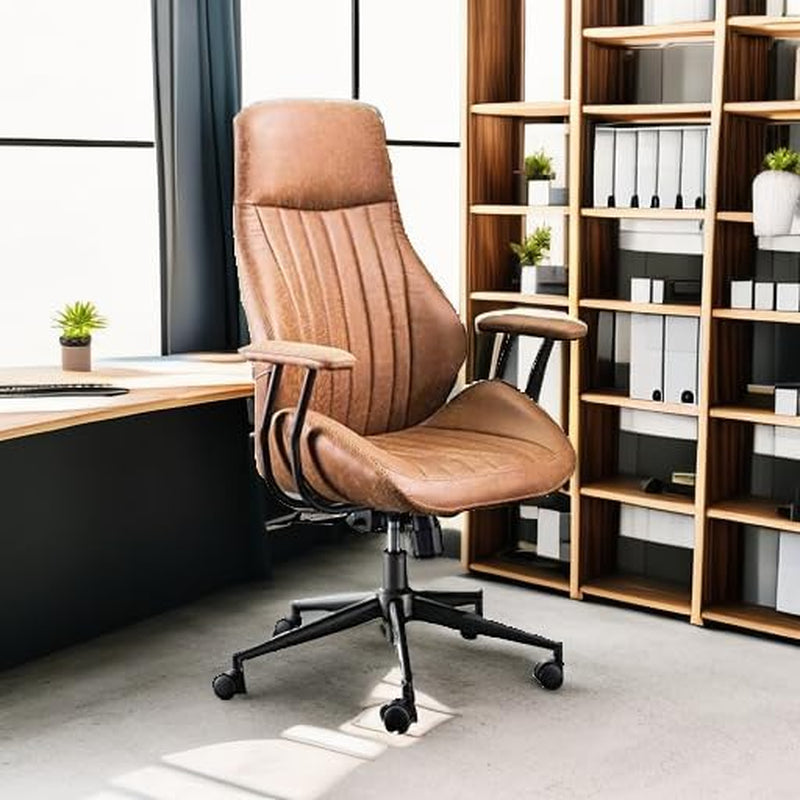 OVIOS Ergonomic Home Office Chair, Mid-Century Modern Leather Chair