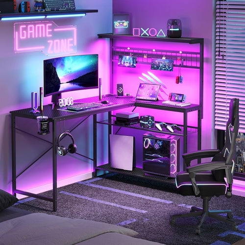 51" L-Shaped Gaming Desk with LED & Power