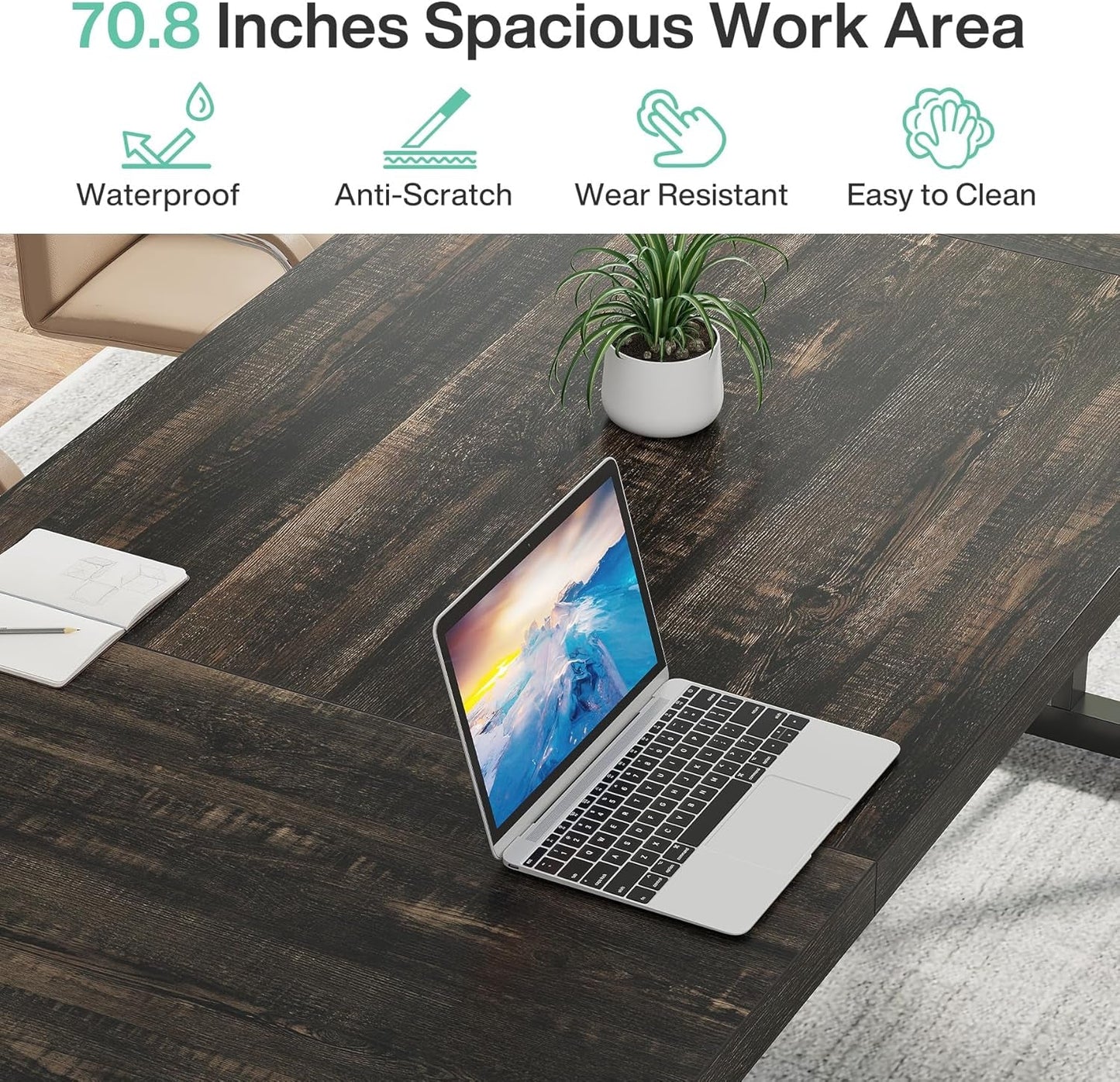 70.8-Inch Executive Desk, Large Computer Office Desk Workstation,