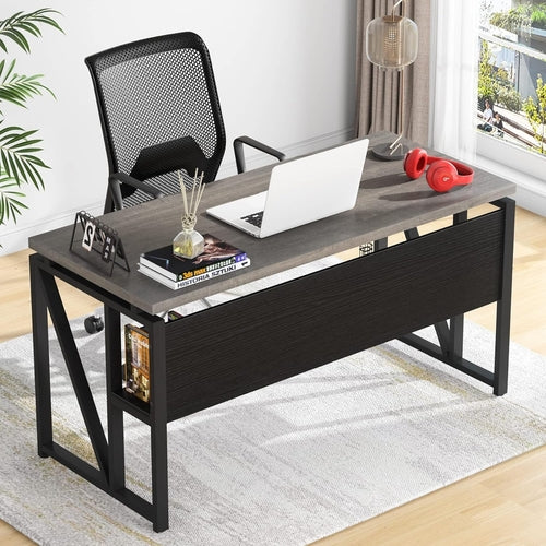 Gray L-Shaped Desk, 55", Storage