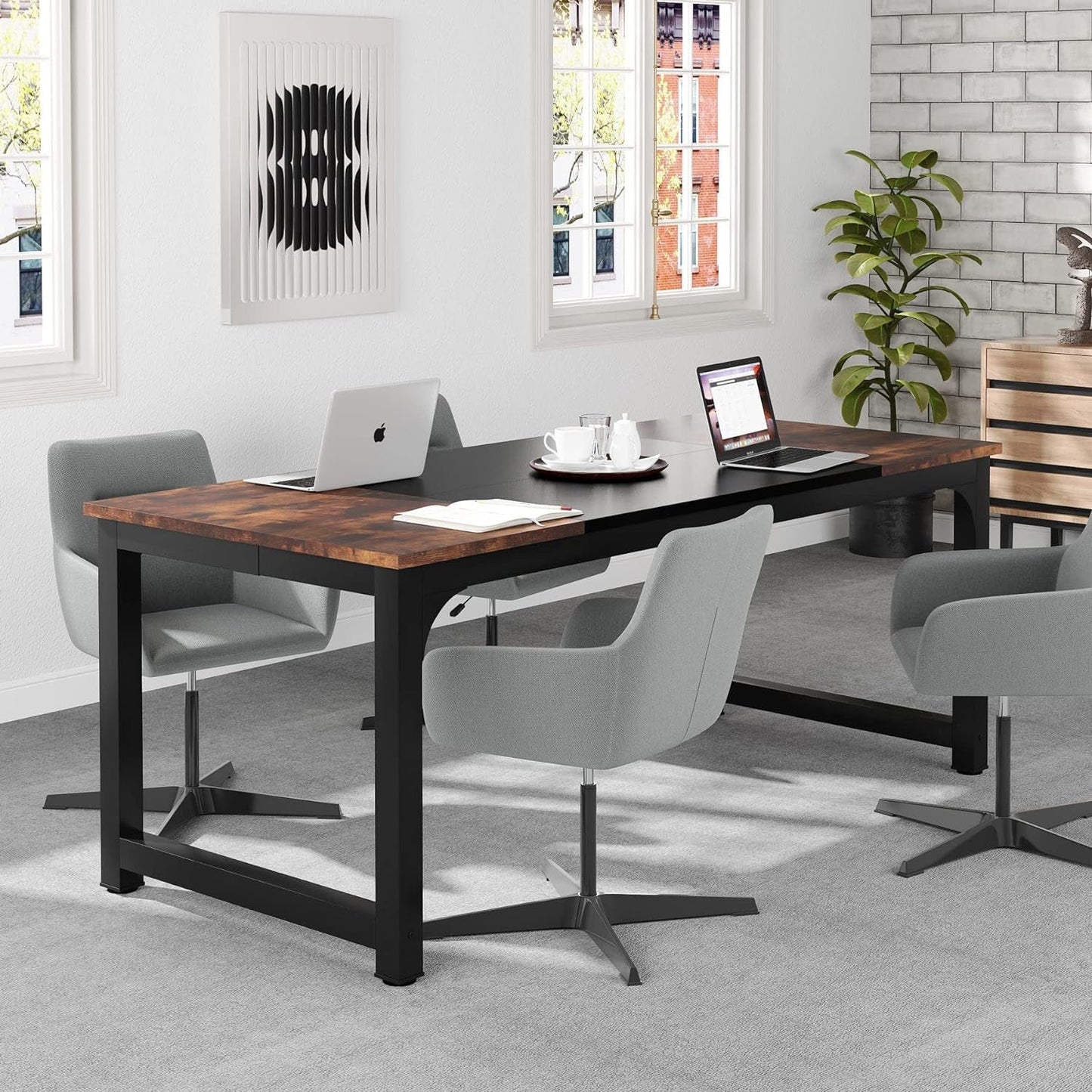 70.8”Executive Desk, Large Office Computer Desk with Thicken Frame,